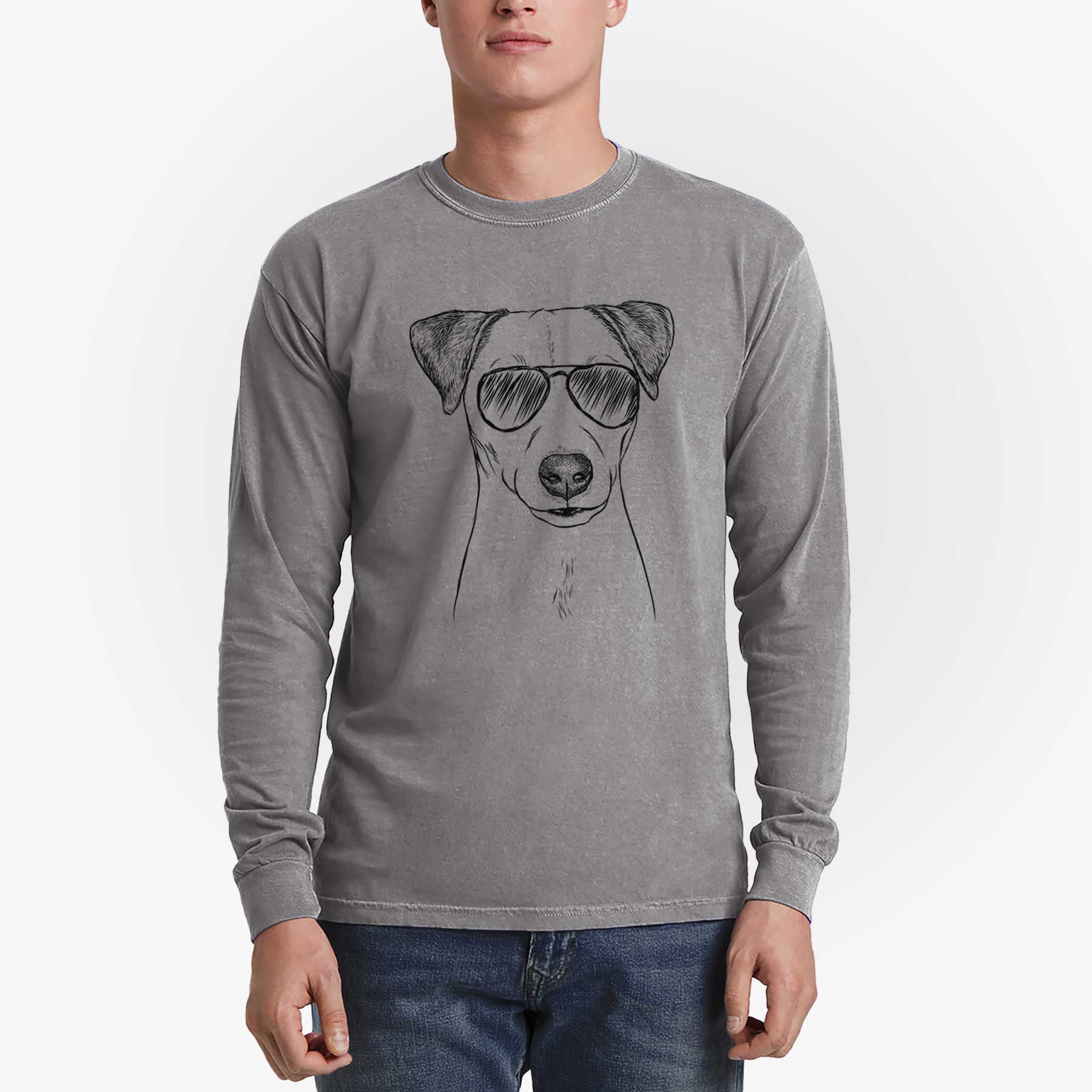 Aviator Ally the Jack Russell Terrier - Men's Heavyweight 100% Cotton Long Sleeve - Image 5