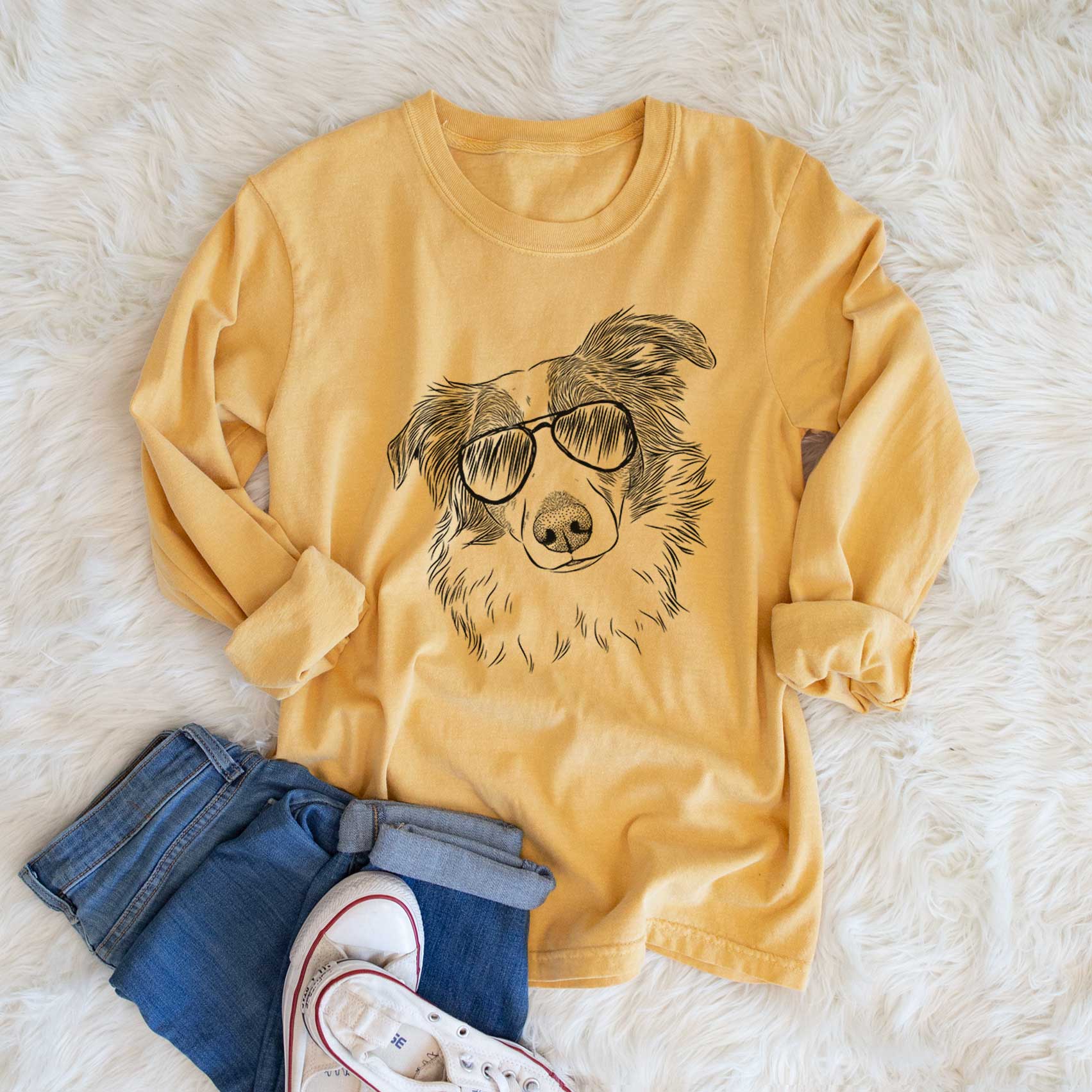 Aviator Cyclone the Australian Shepherd - Men's Heavyweight 100% Cotton Long Sleeve - Image 6