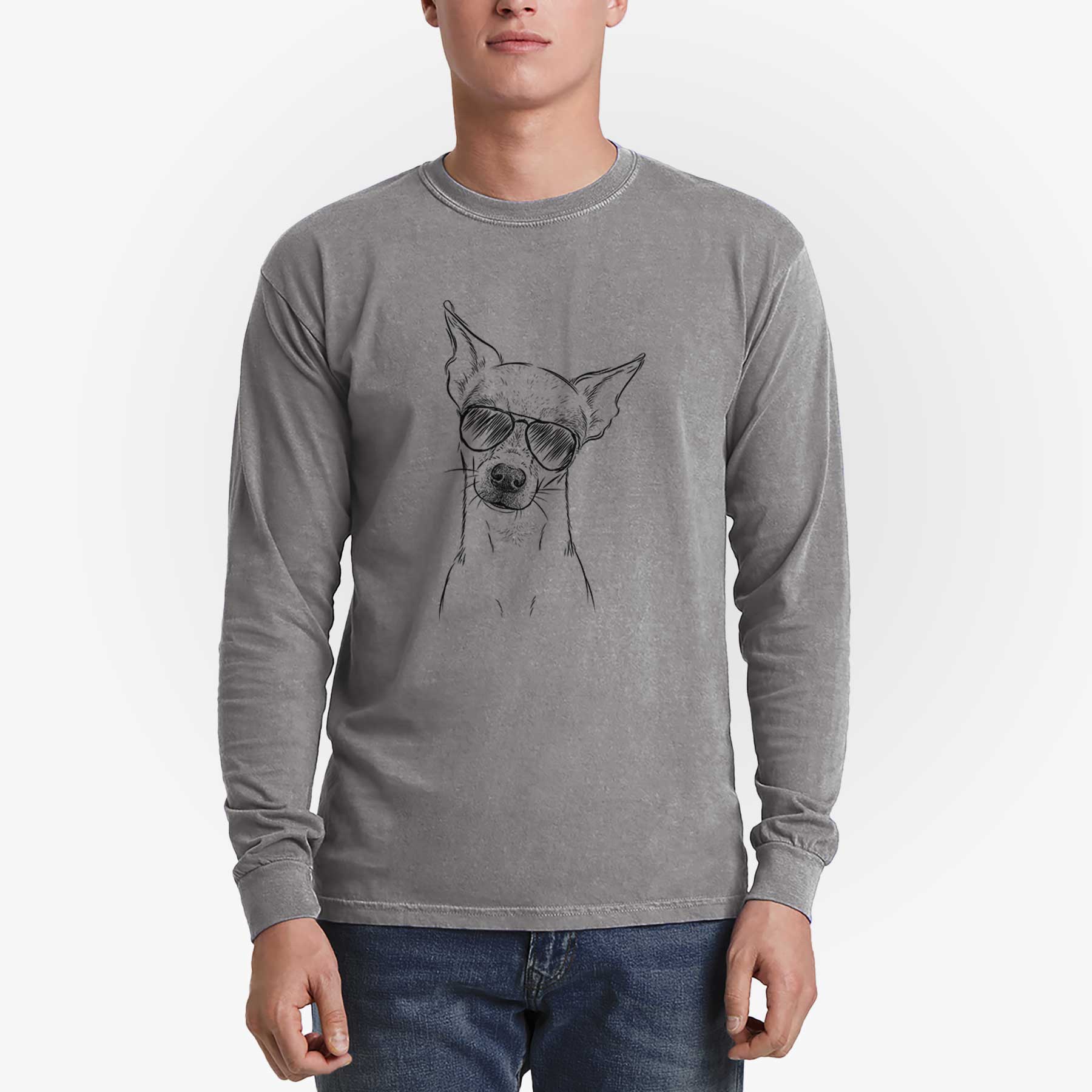 Aviator Emee the Chihuahua - Men's Heavyweight 100% Cotton Long Sleeve - Image 5