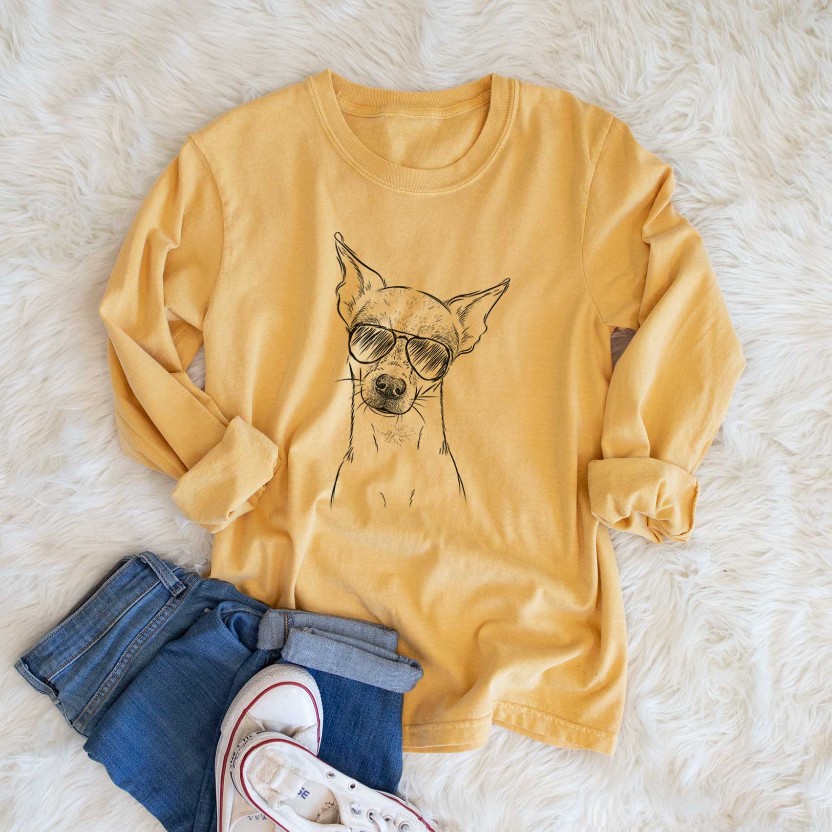 Aviator Emee the Chihuahua - Men's Heavyweight 100% Cotton Long Sleeve - Image 6