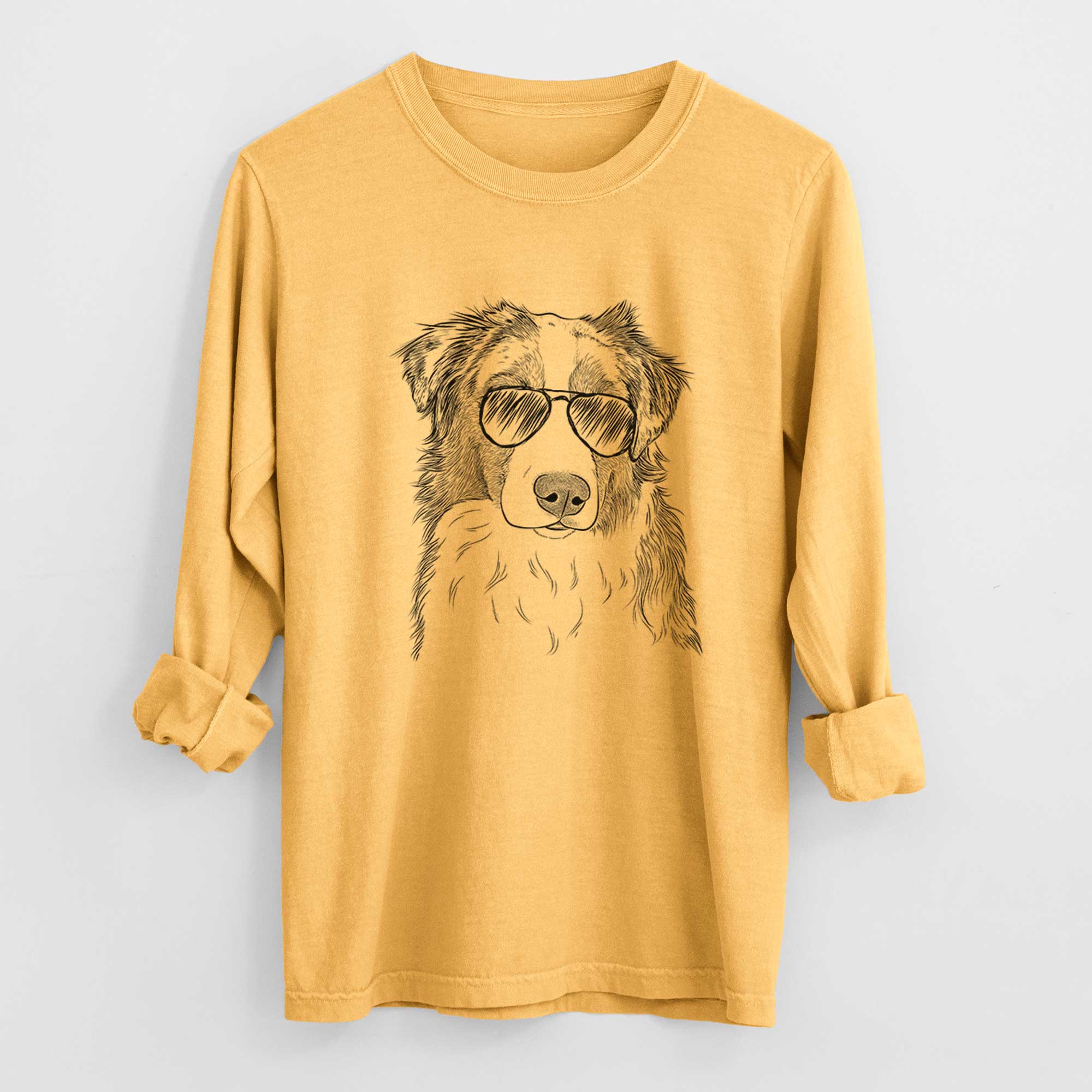 Aviator Ginger the Australian Shepherd - Men's Heavyweight 100% Cotton Long Sleeve - Image 3
