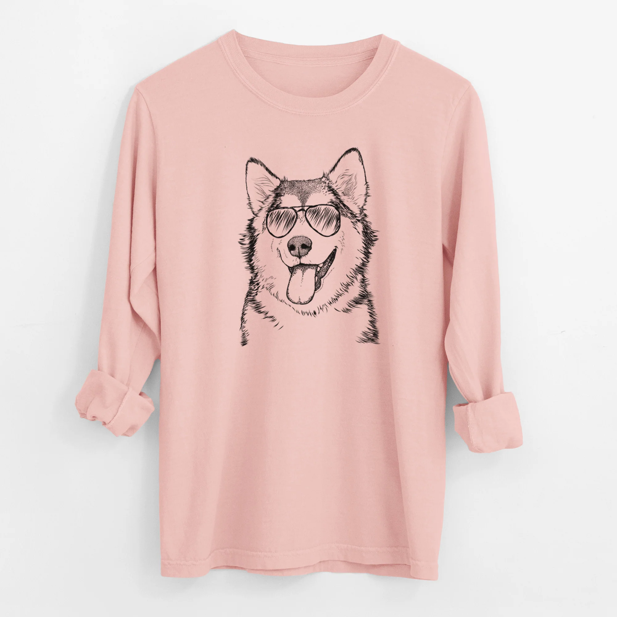Aviator Kaskae the Alaskan Malamute - Men's Heavyweight 100% Cotton Long Sleeve - Image 12