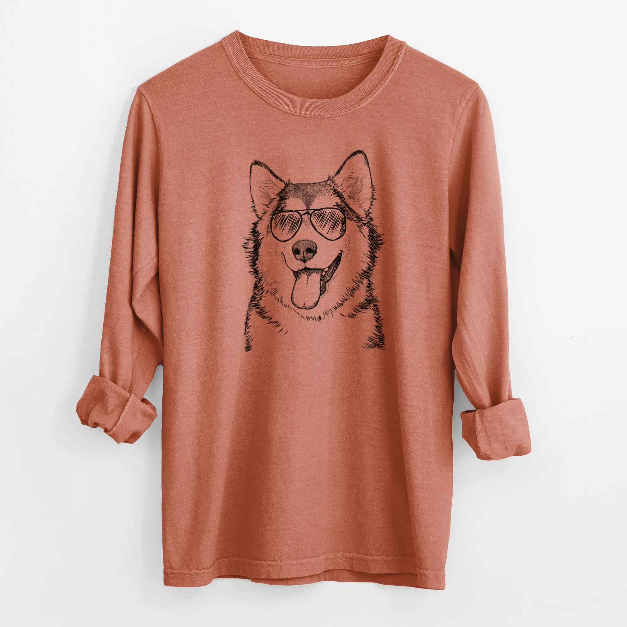 Aviator Kaskae the Alaskan Malamute - Men's Heavyweight 100% Cotton Long Sleeve - Image 14
