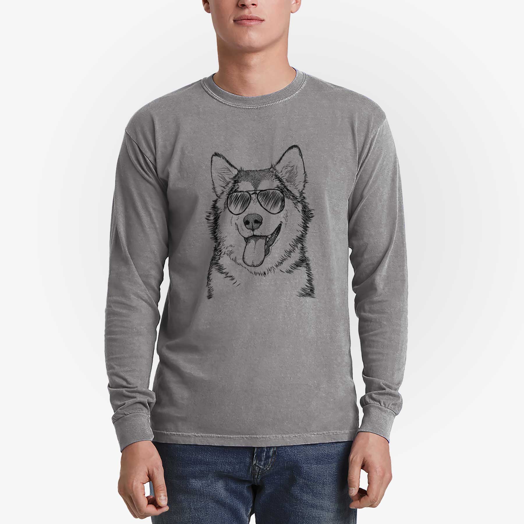 Aviator Kaskae the Alaskan Malamute - Men's Heavyweight 100% Cotton Long Sleeve - Image 5