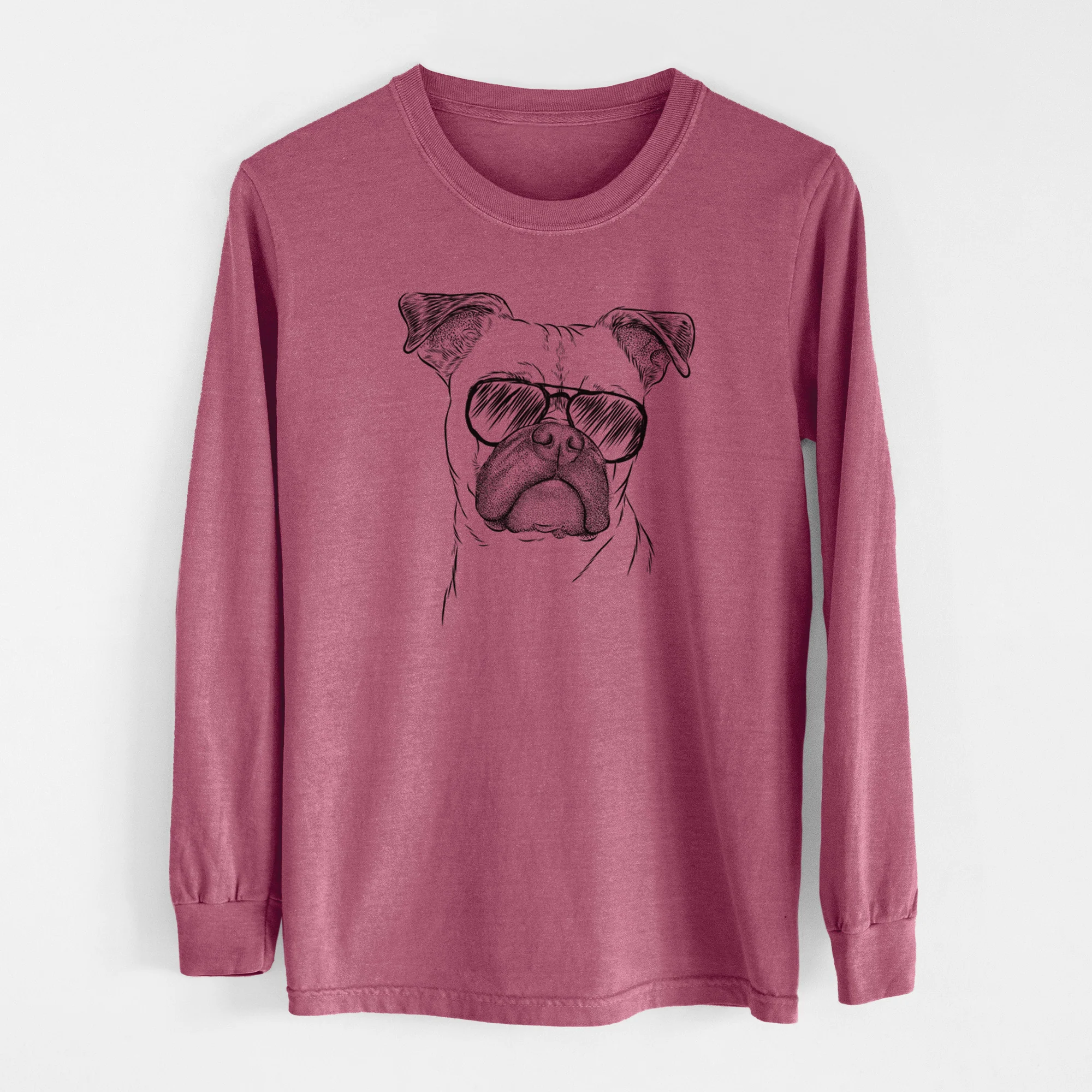 Aviator Mack the Bugg (Boston Terrier/Pug) - Men's Heavyweight 100% Cotton Long Sleeve - Image 11