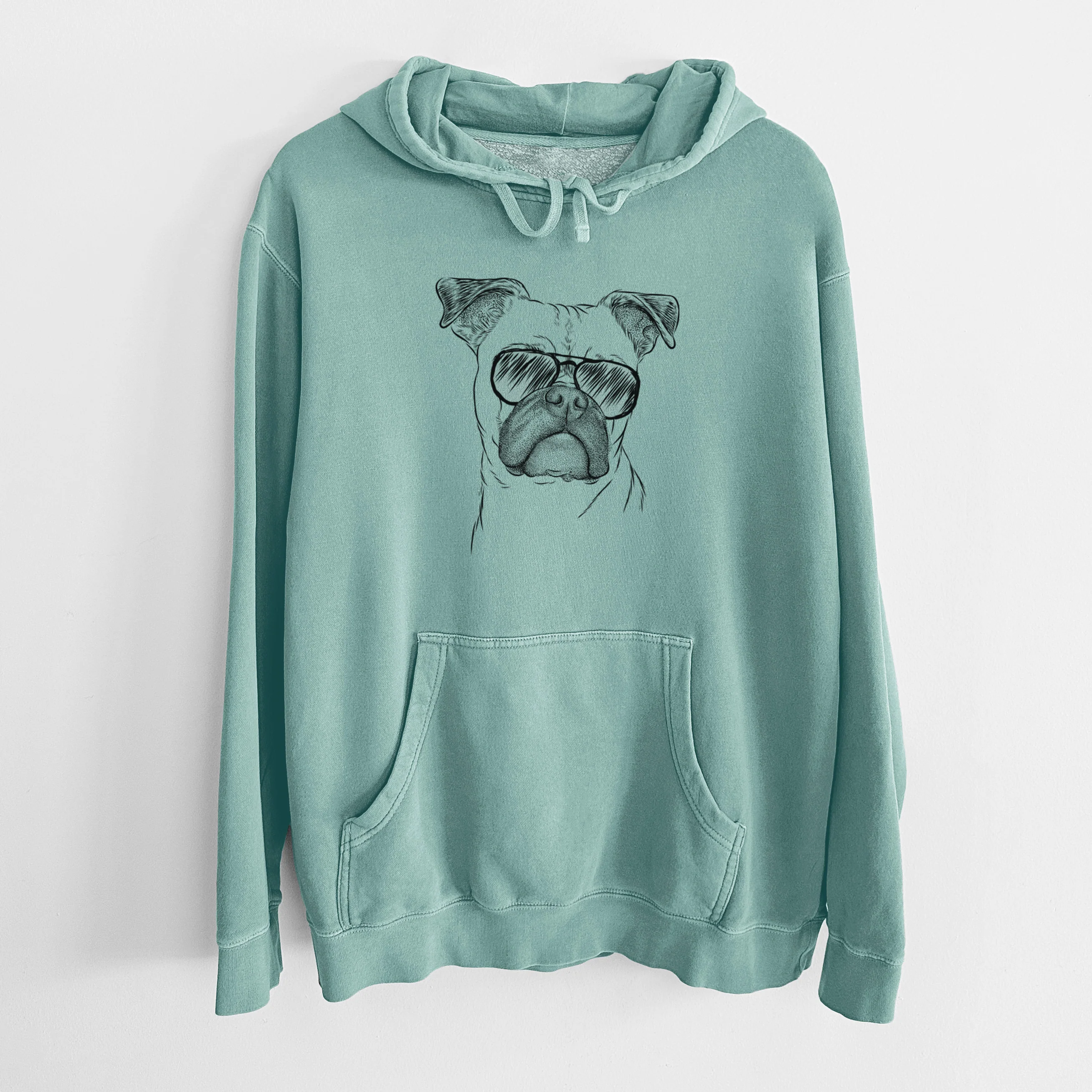Aviator Mack the Bugg (Boston Terrier/Pug) - Unisex Pigment Dyed Hoodie - Image 10