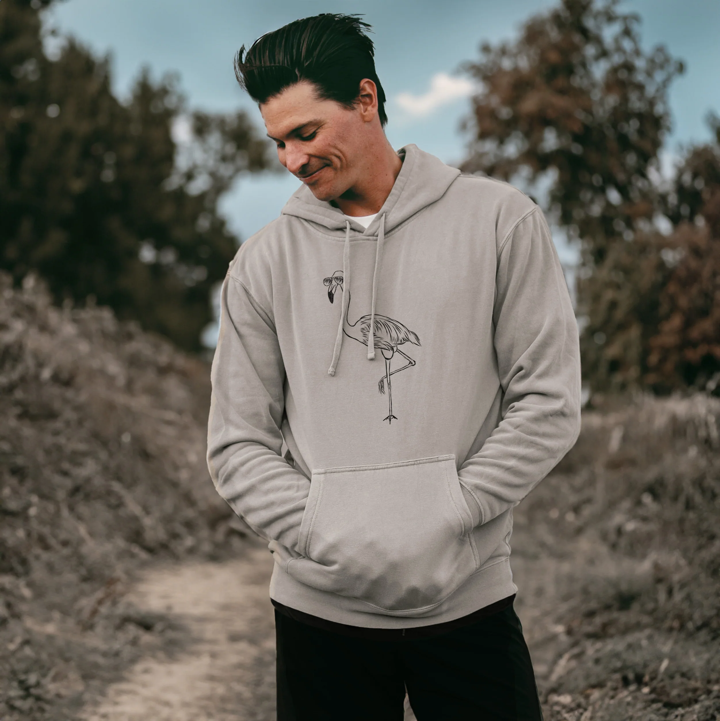 Aviator Mango the Flamingo - Unisex Pigment Dyed Hoodie - Image 3