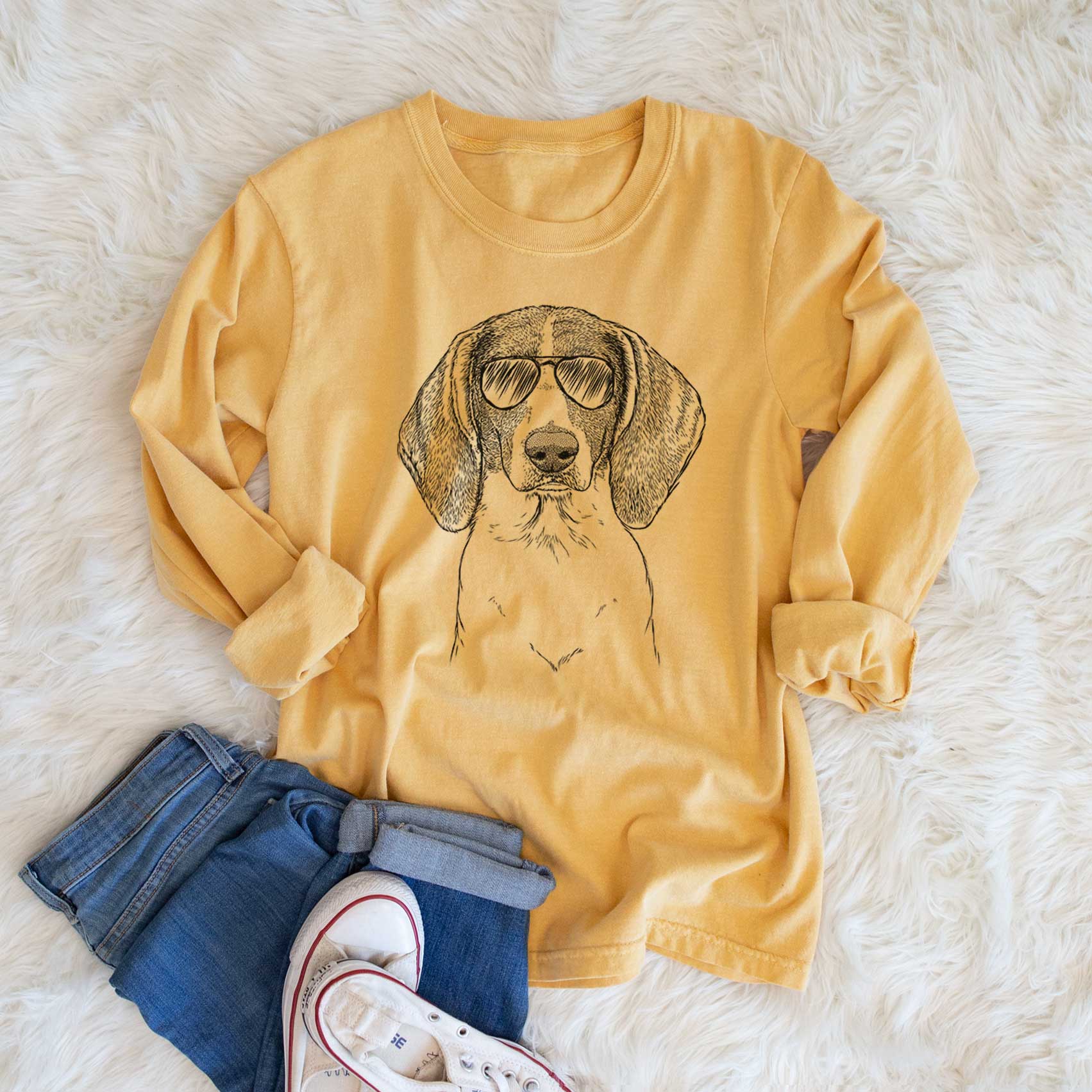Aviator Orin the Treeing Walker Coonhound - Men's Heavyweight 100% Cotton Long Sleeve - Image 6