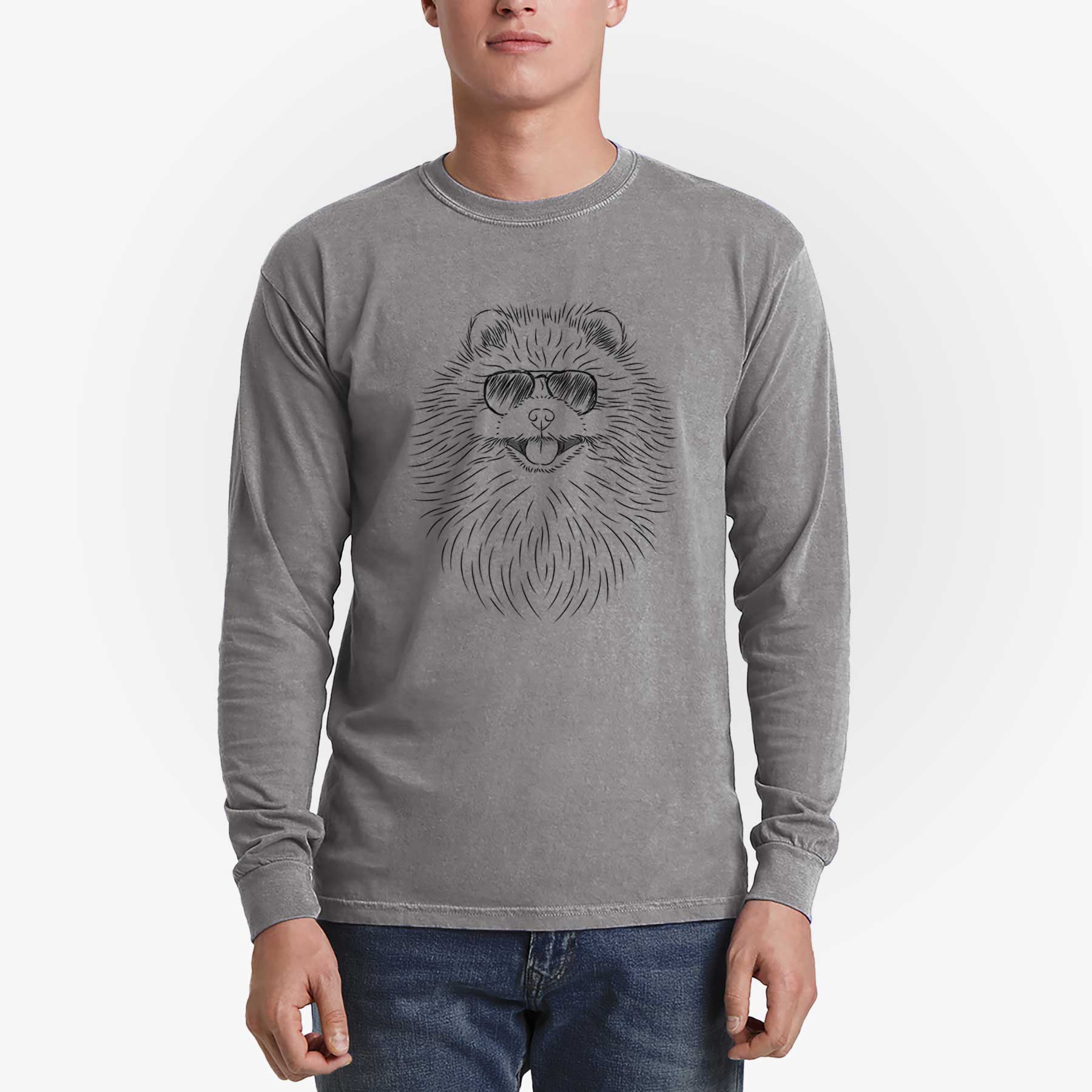Aviator Pirro the Pomeranian - Men's Heavyweight 100% Cotton Long Sleeve - Image 5