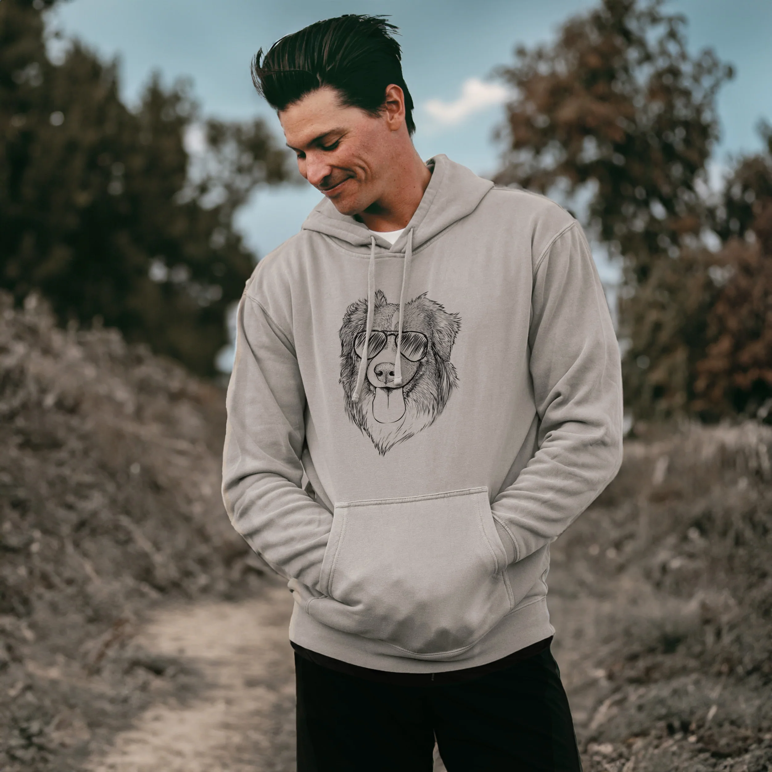 Aviator Siena the Australian Shepherd - Unisex Pigment Dyed Hoodie - Image 3