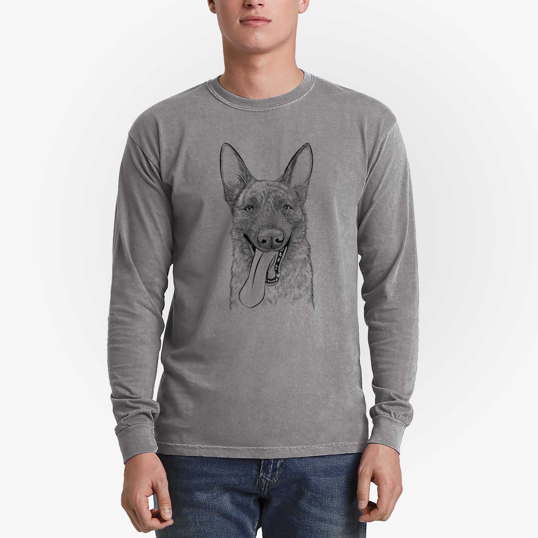 Bare Bessa the Dutch Shepherd - Men's Heavyweight 100% Cotton Long Sleeve - Image 5