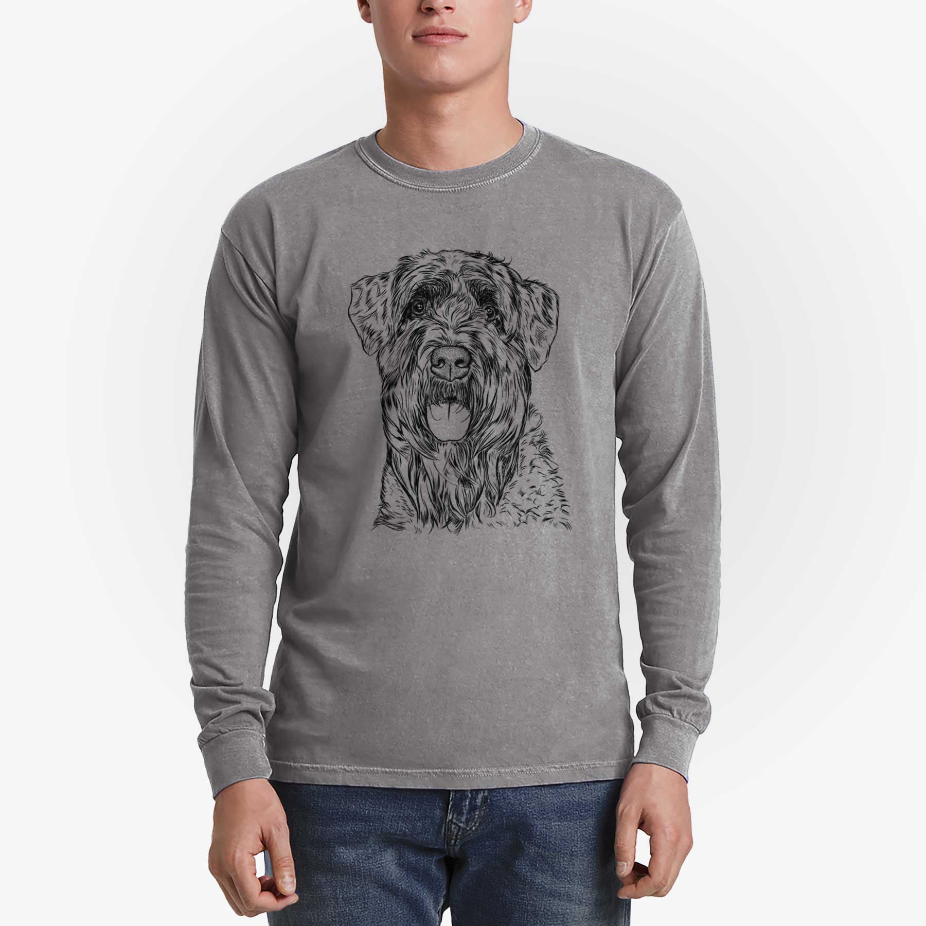Bare Bonnie the Bouvier Des Flandres - Men's Heavyweight 100% Cotton Long Sleeve - Image 5
