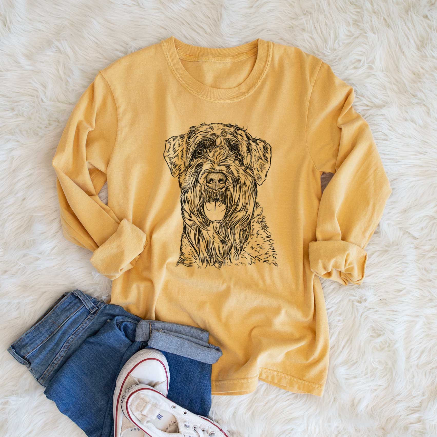 Bare Bonnie the Bouvier Des Flandres - Men's Heavyweight 100% Cotton Long Sleeve - Image 6