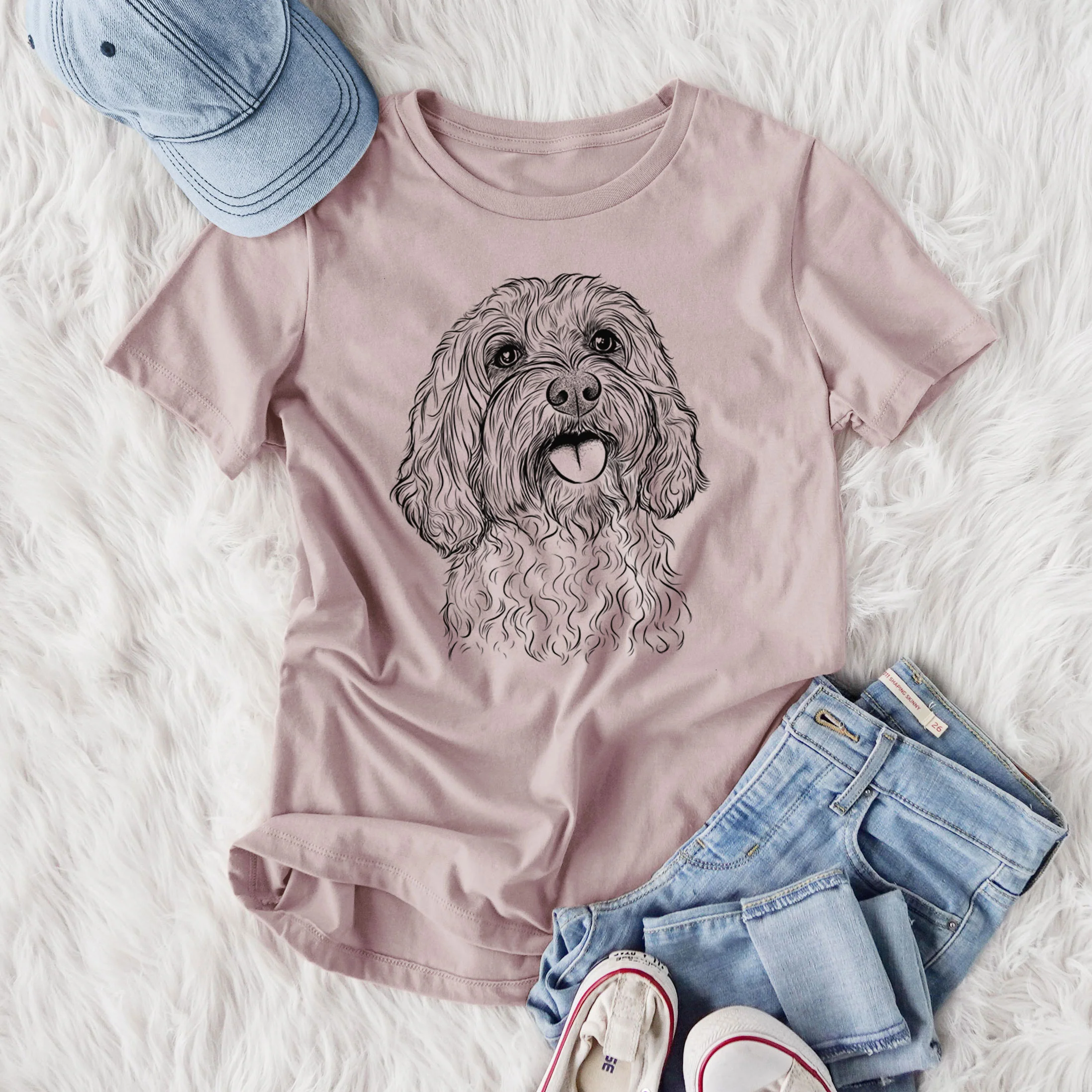 Bare Cali the Cavapoo - Women's Lightweight Relaxed Fit 100% Cotton Crewneck - Image 4