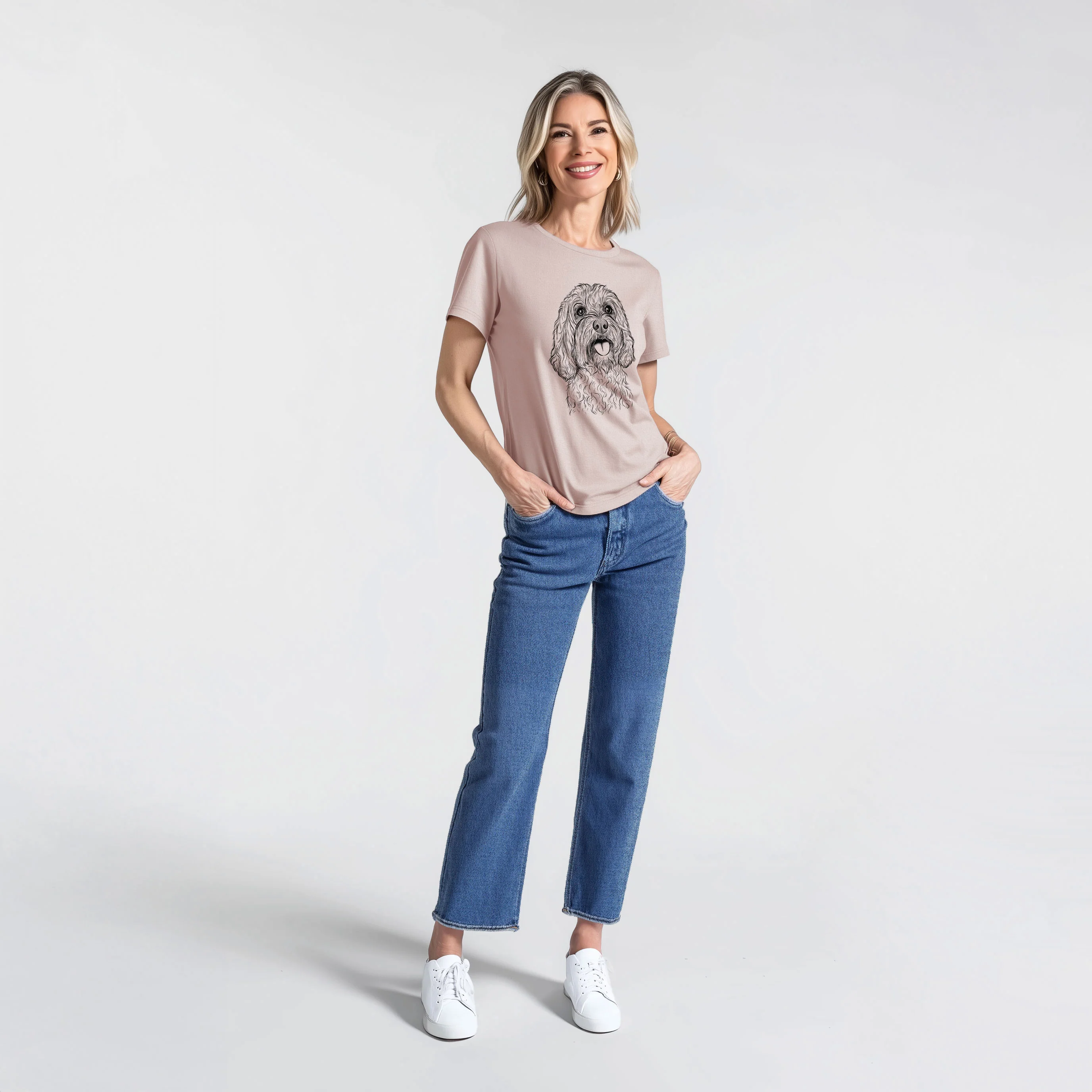 Bare Cali the Cavapoo - Women's Lightweight Relaxed Fit 100% Cotton Crewneck - Image 5