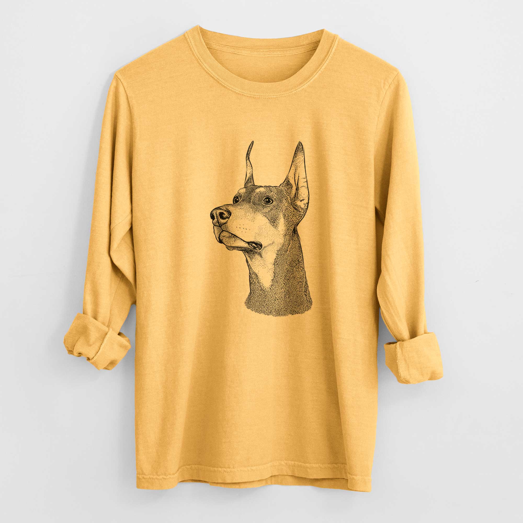 Bare Cenza the Doberman Pinscher - Men's Heavyweight 100% Cotton Long Sleeve - Image 3