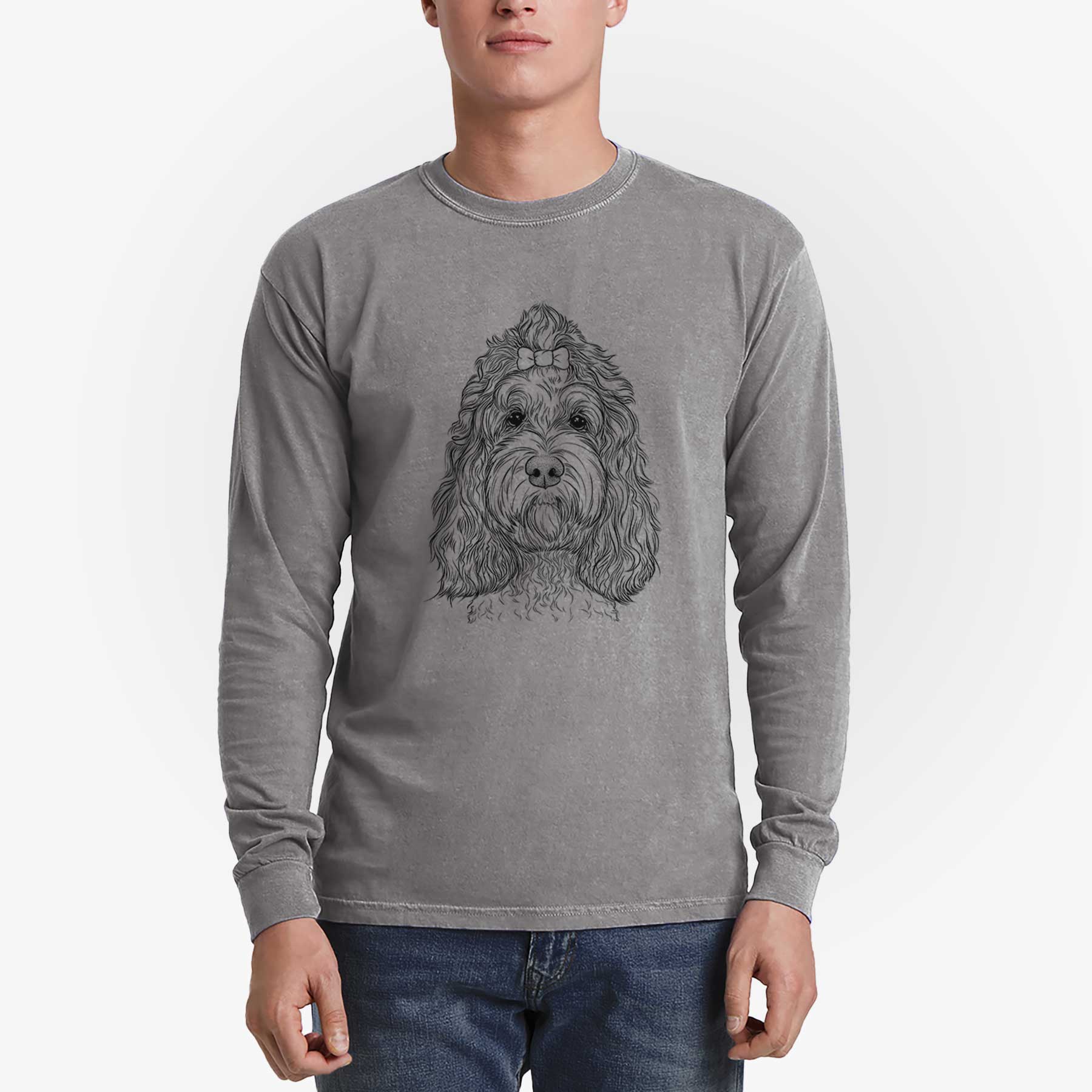 Bare Chloe the Cockapoo - Men's Heavyweight 100% Cotton Long Sleeve - Image 5