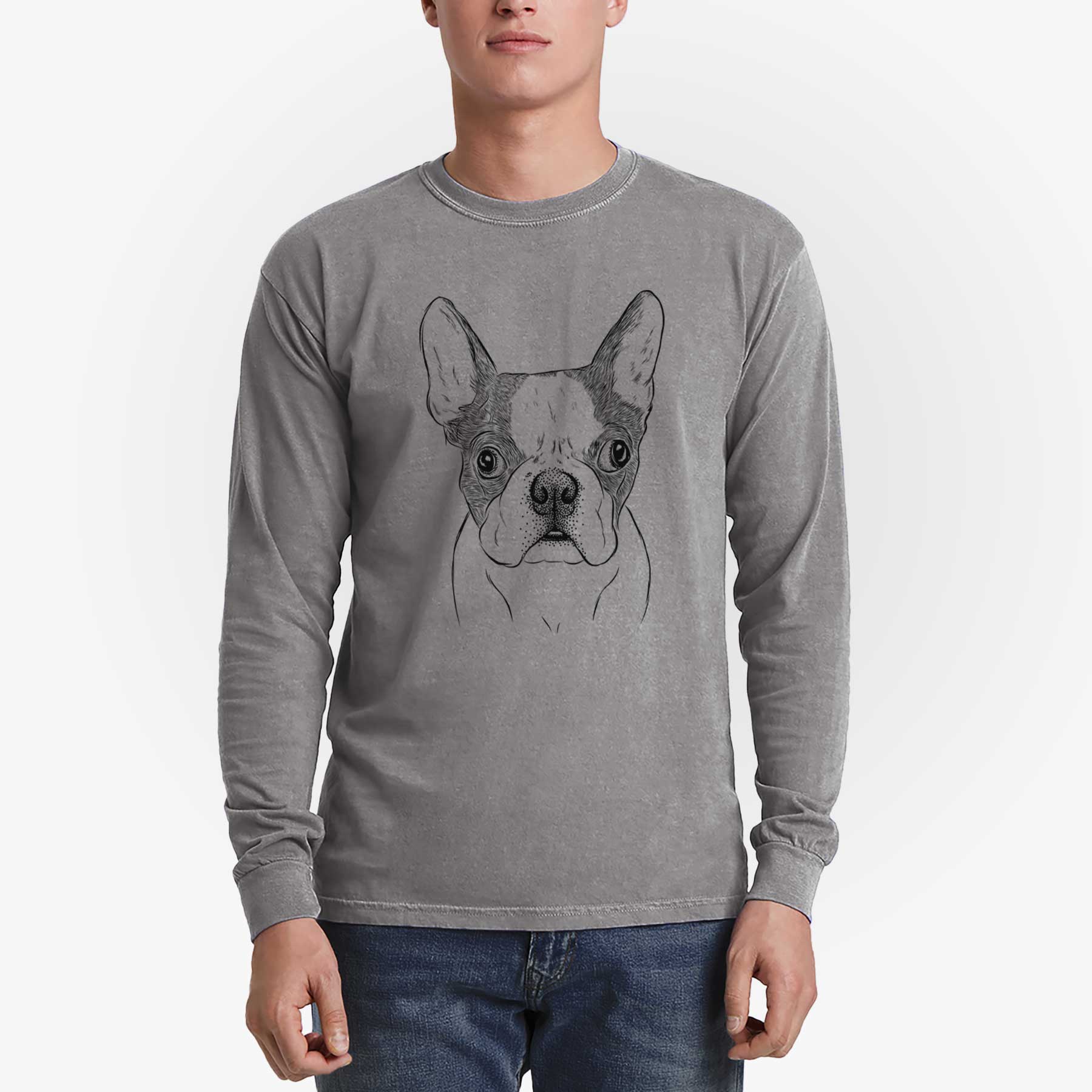 Bare Chocolate Chip the Boston Terrier - Men's Heavyweight 100% Cotton Long Sleeve - Image 5