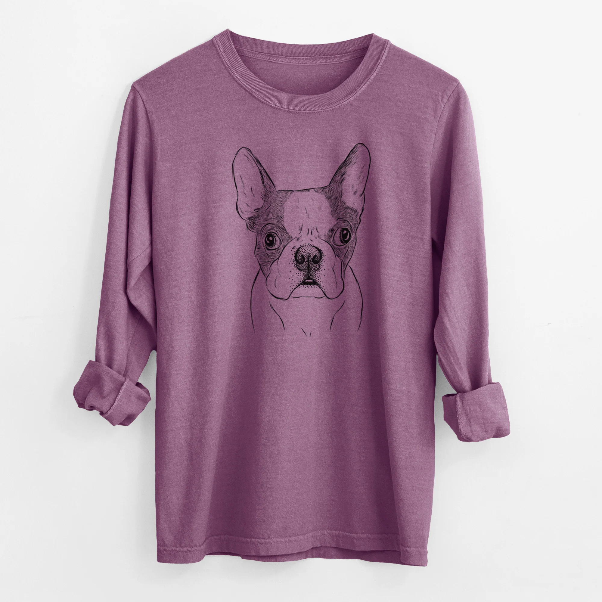 Bare Chocolate Chip the Boston Terrier - Men's Heavyweight 100% Cotton Long Sleeve - Image 9