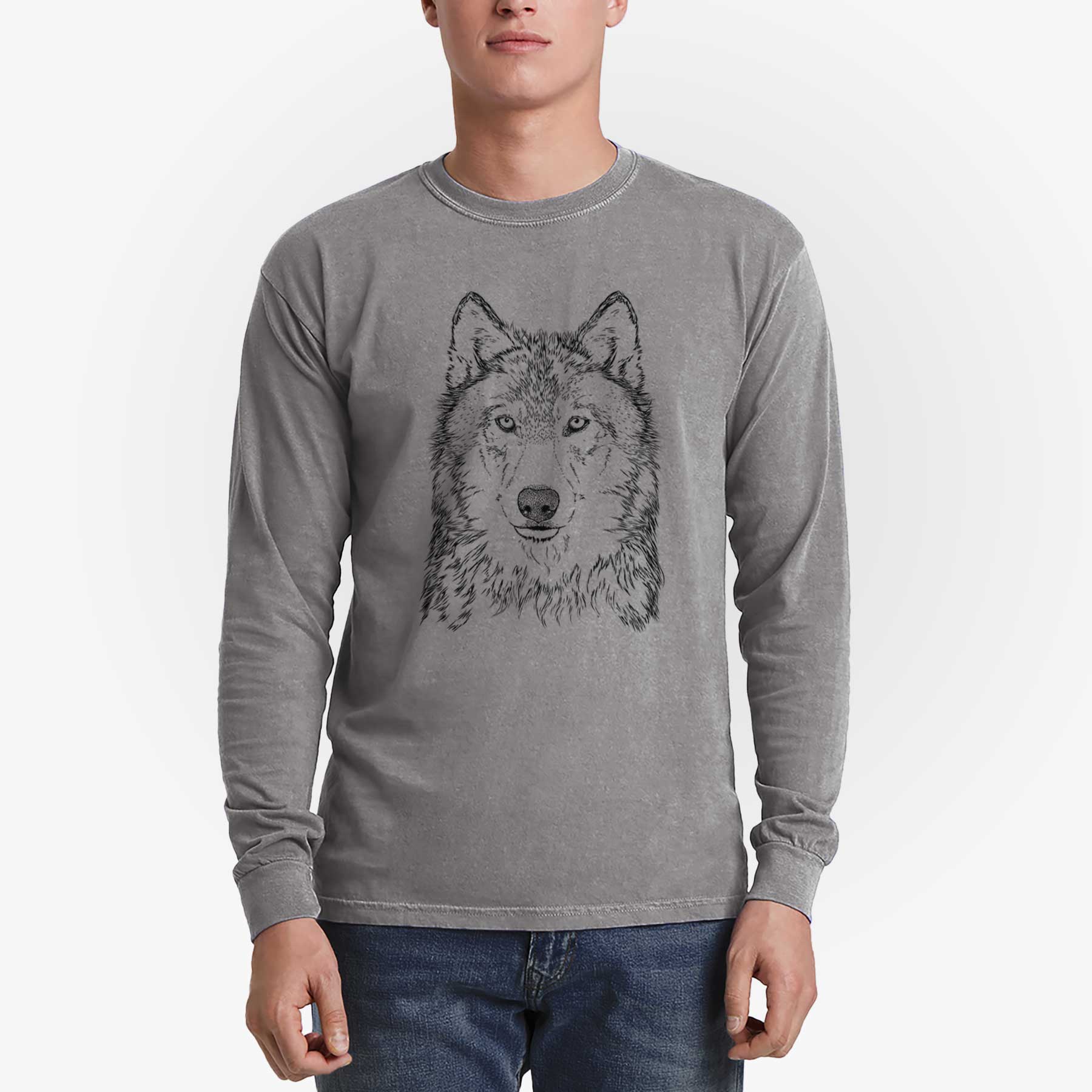 Bare Django the Grey Wolf - Men's Heavyweight 100% Cotton Long Sleeve - Image 5