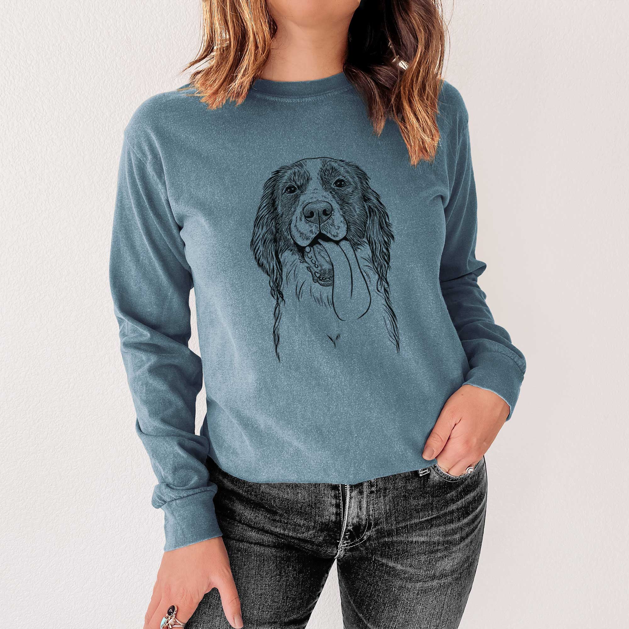 Bare Duke the English Springer Spaniel - Men's Heavyweight 100% Cotton Long Sleeve - Image 4