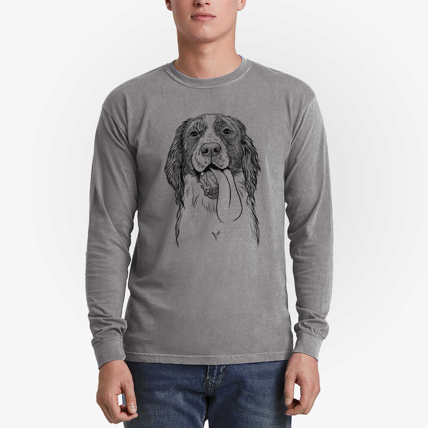 Bare Duke the English Springer Spaniel - Men's Heavyweight 100% Cotton Long Sleeve - Image 5