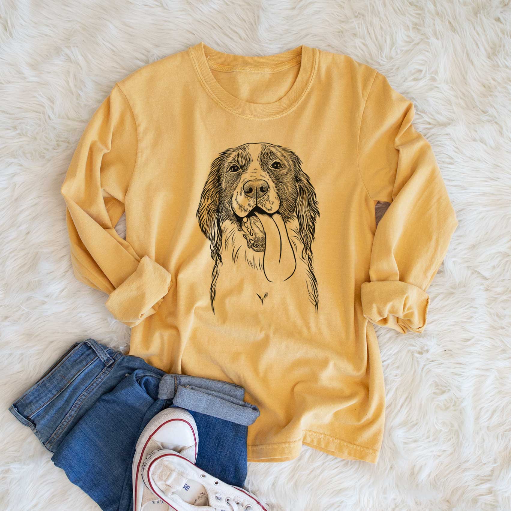 Bare Duke the English Springer Spaniel - Men's Heavyweight 100% Cotton Long Sleeve - Image 6