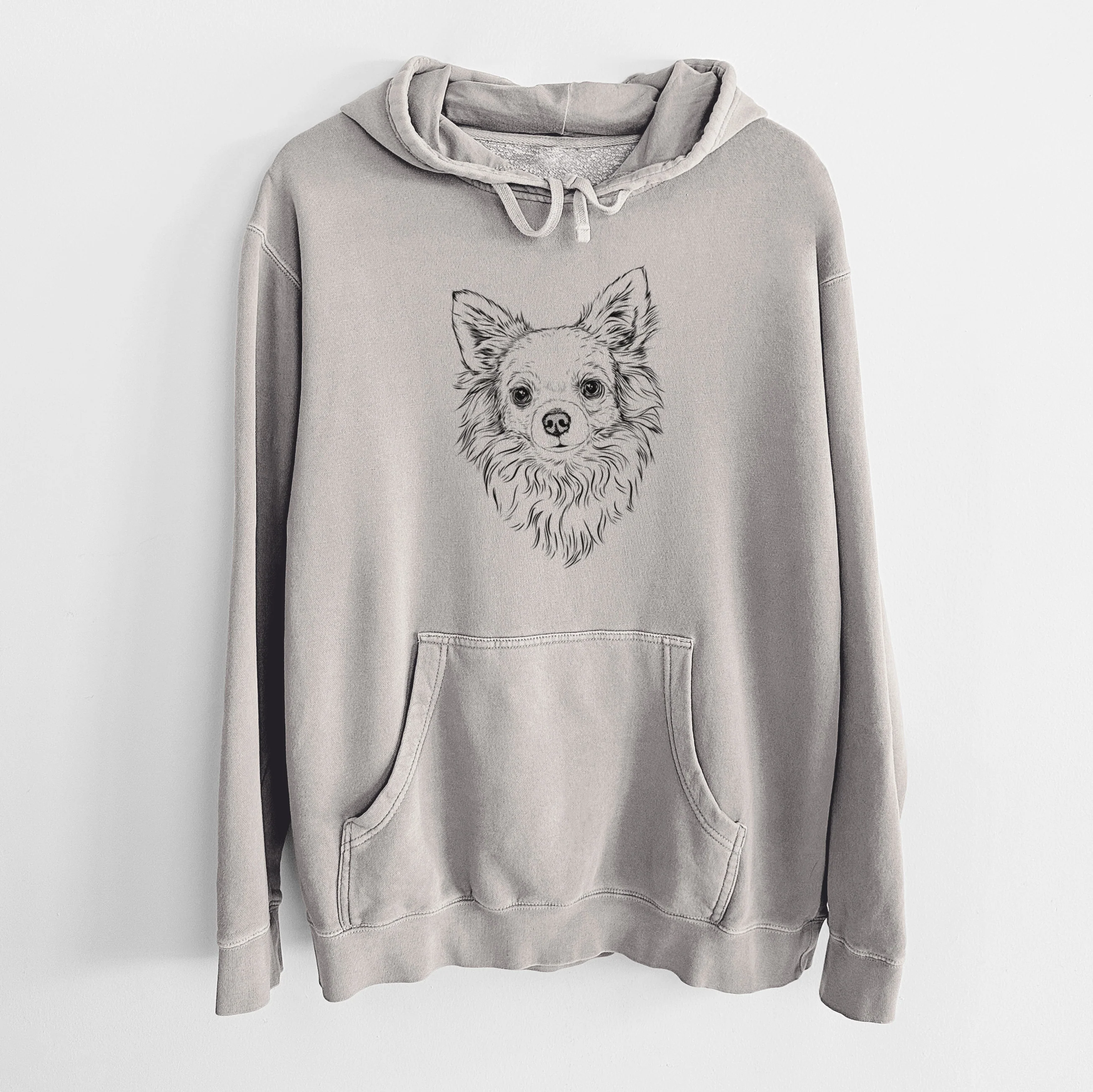 Bare Emma the Longhaired Chihuahua - Unisex Pigment Dyed Hoodie - Image 5