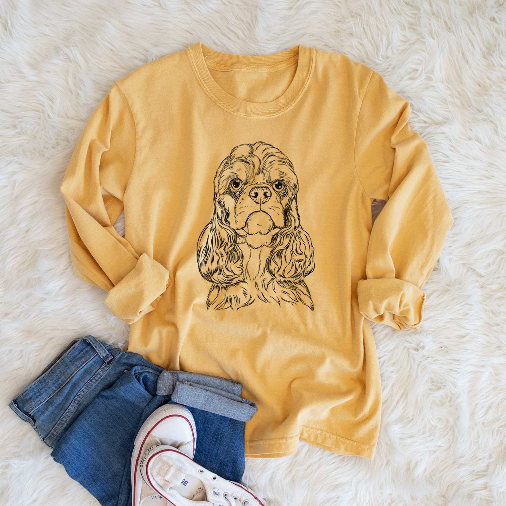 Bare Emma the Cocker Spaniel - Men's Heavyweight 100% Cotton Long Sleeve - Image 6