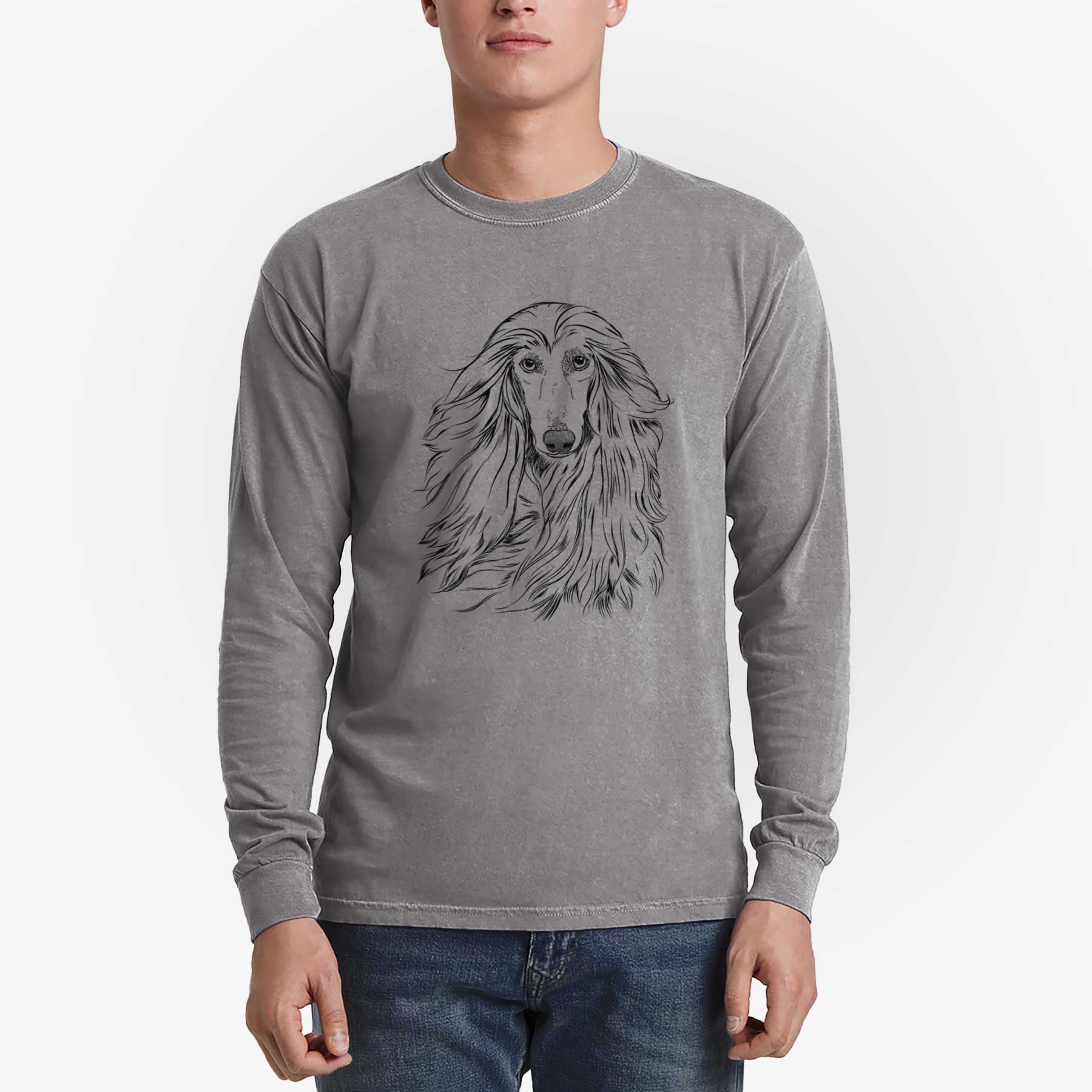 Bare Fabio the Afghan Hound - Men's Heavyweight 100% Cotton Long Sleeve - Image 5