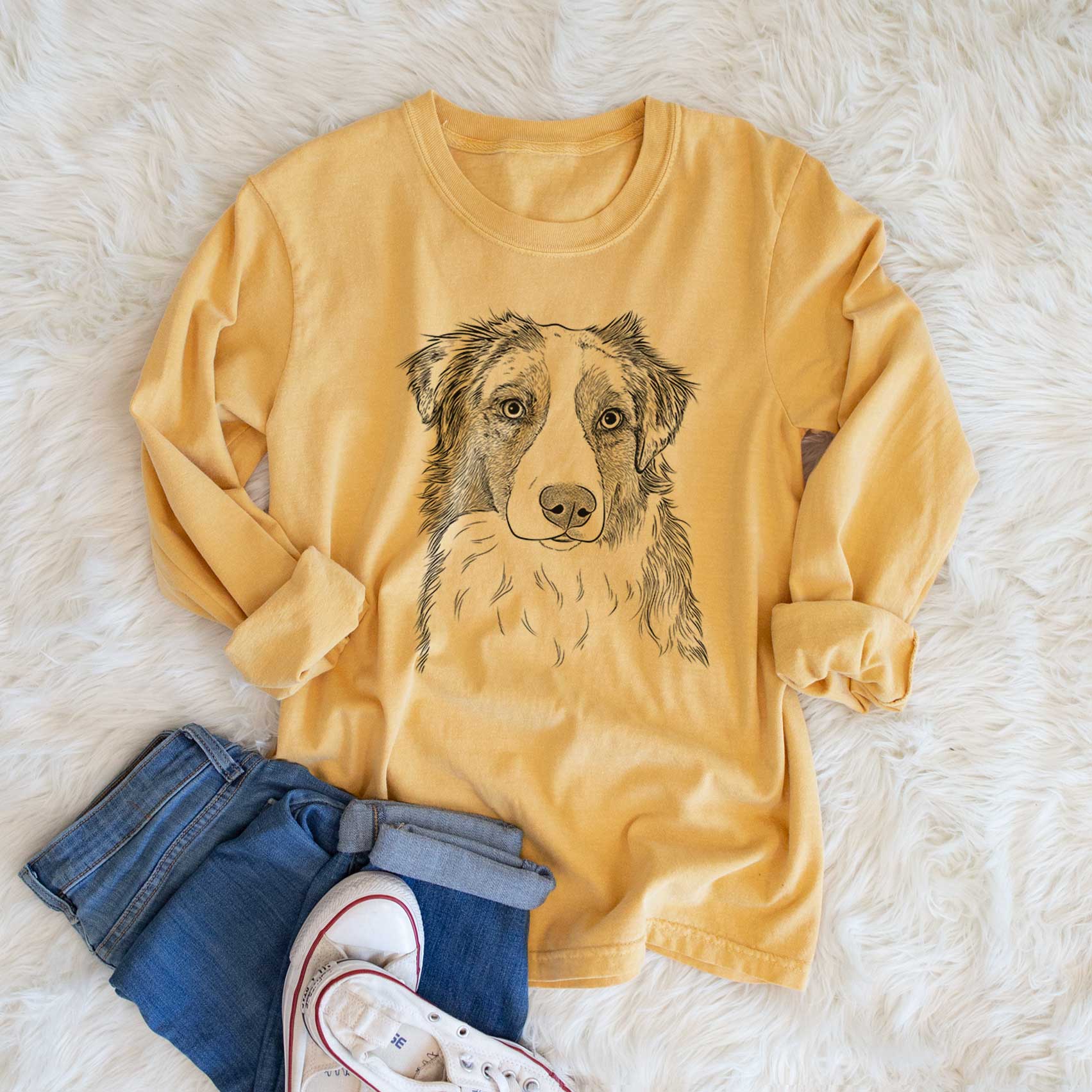 Bare Ginger the Australian Shepherd - Men's Heavyweight 100% Cotton Long Sleeve - Image 6