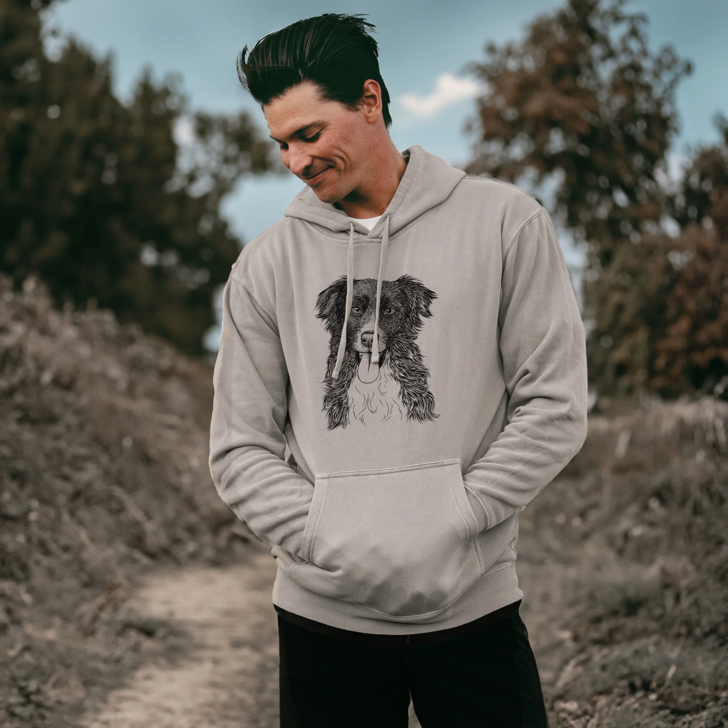 Bare Indi the Border Collie - Unisex Pigment Dyed Hoodie - Image 3