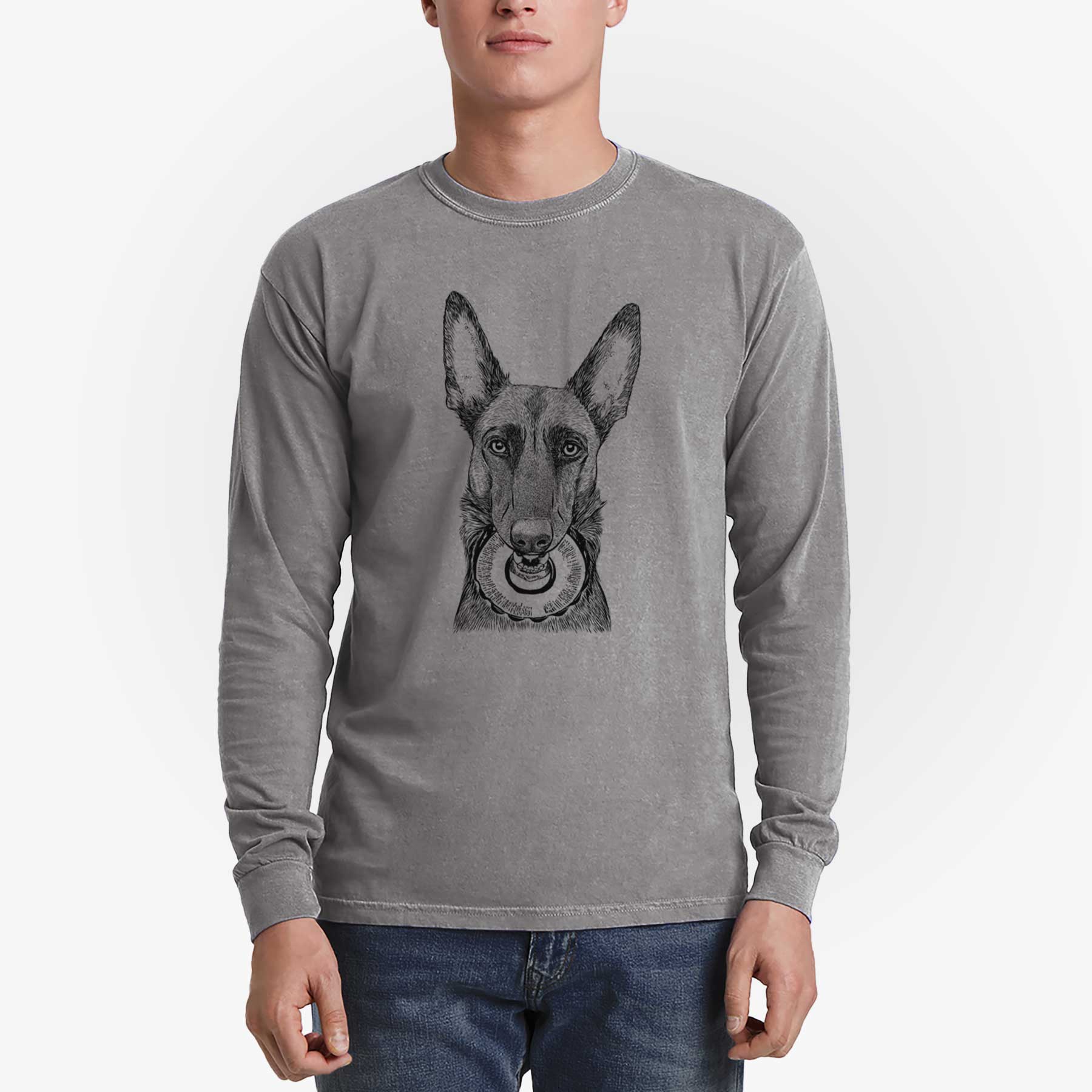 Bare Juno the Belgian Malinois - Men's Heavyweight 100% Cotton Long Sleeve - Image 5