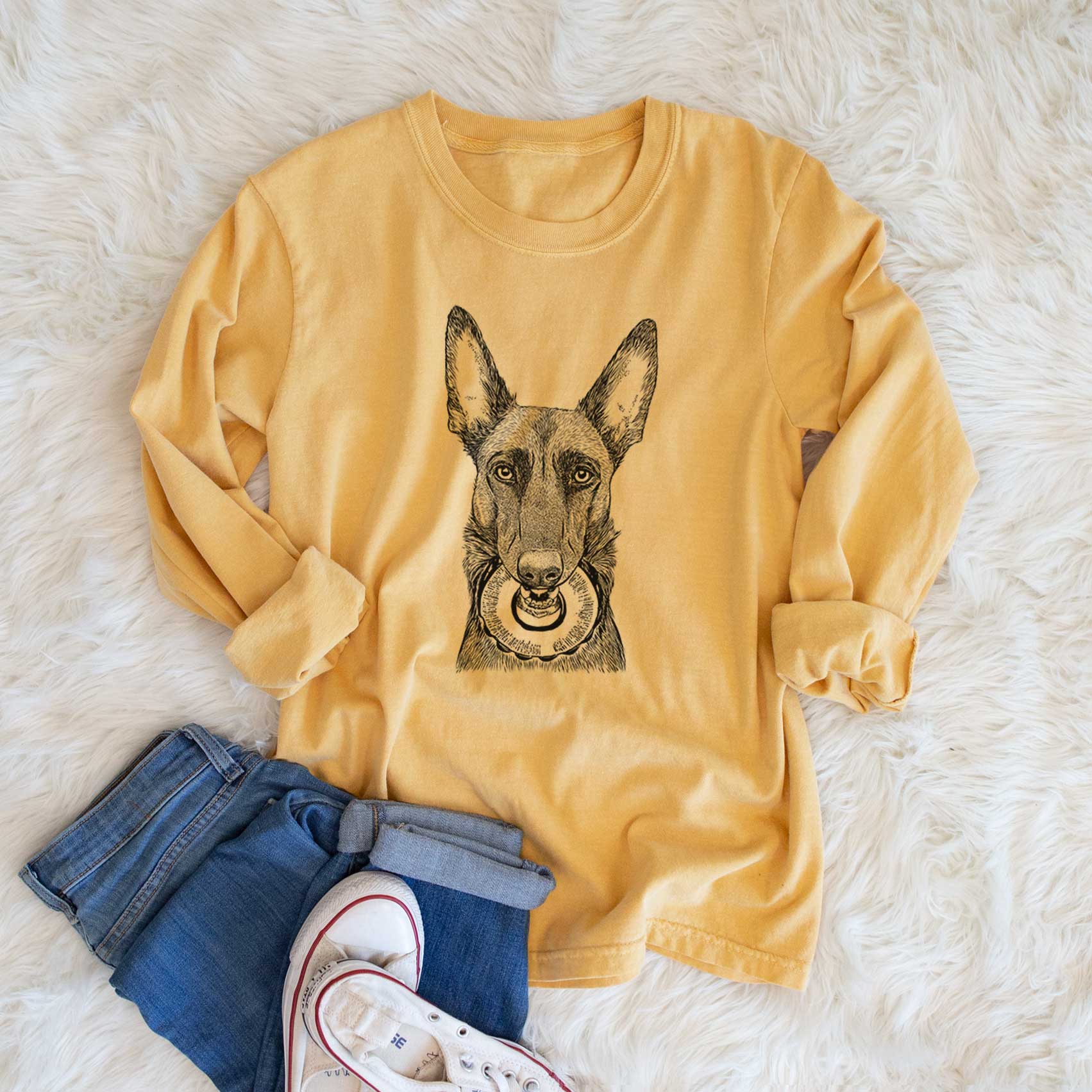 Bare Juno the Belgian Malinois - Men's Heavyweight 100% Cotton Long Sleeve - Image 6