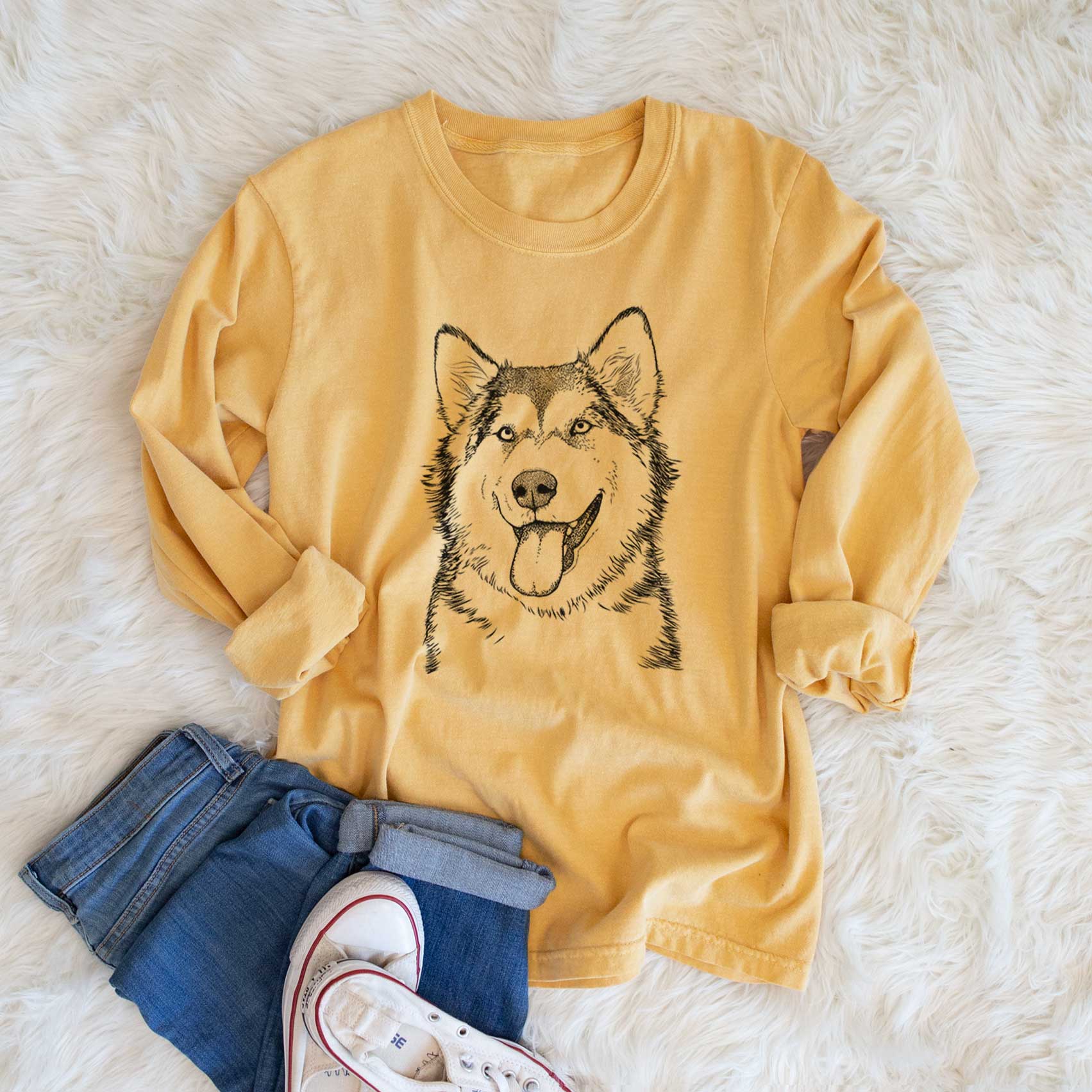 Bare Kaskae the Alaskan Malamute - Men's Heavyweight 100% Cotton Long Sleeve - Image 6