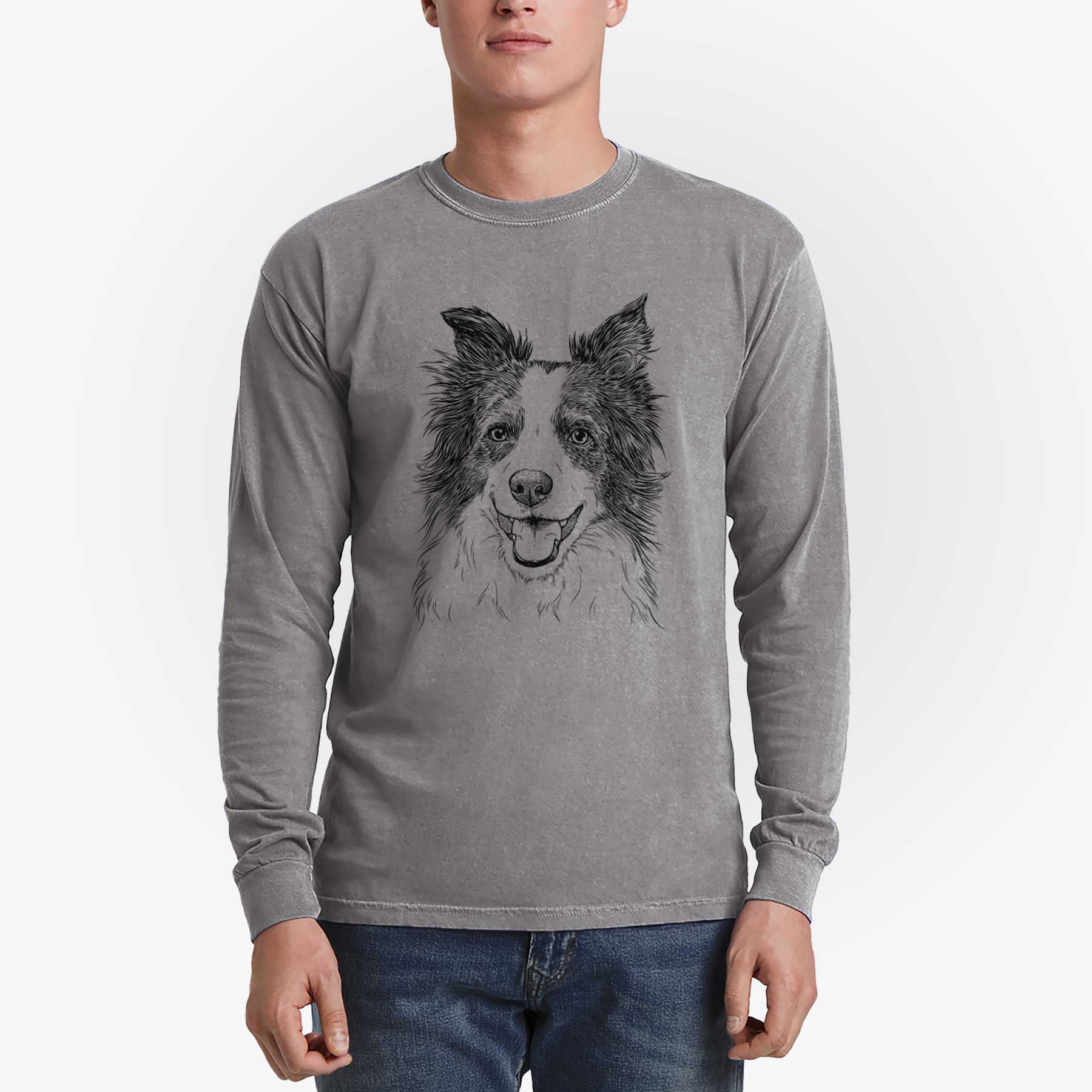 Bare Kylee the Border Collie - Men's Heavyweight 100% Cotton Long Sleeve - Image 5