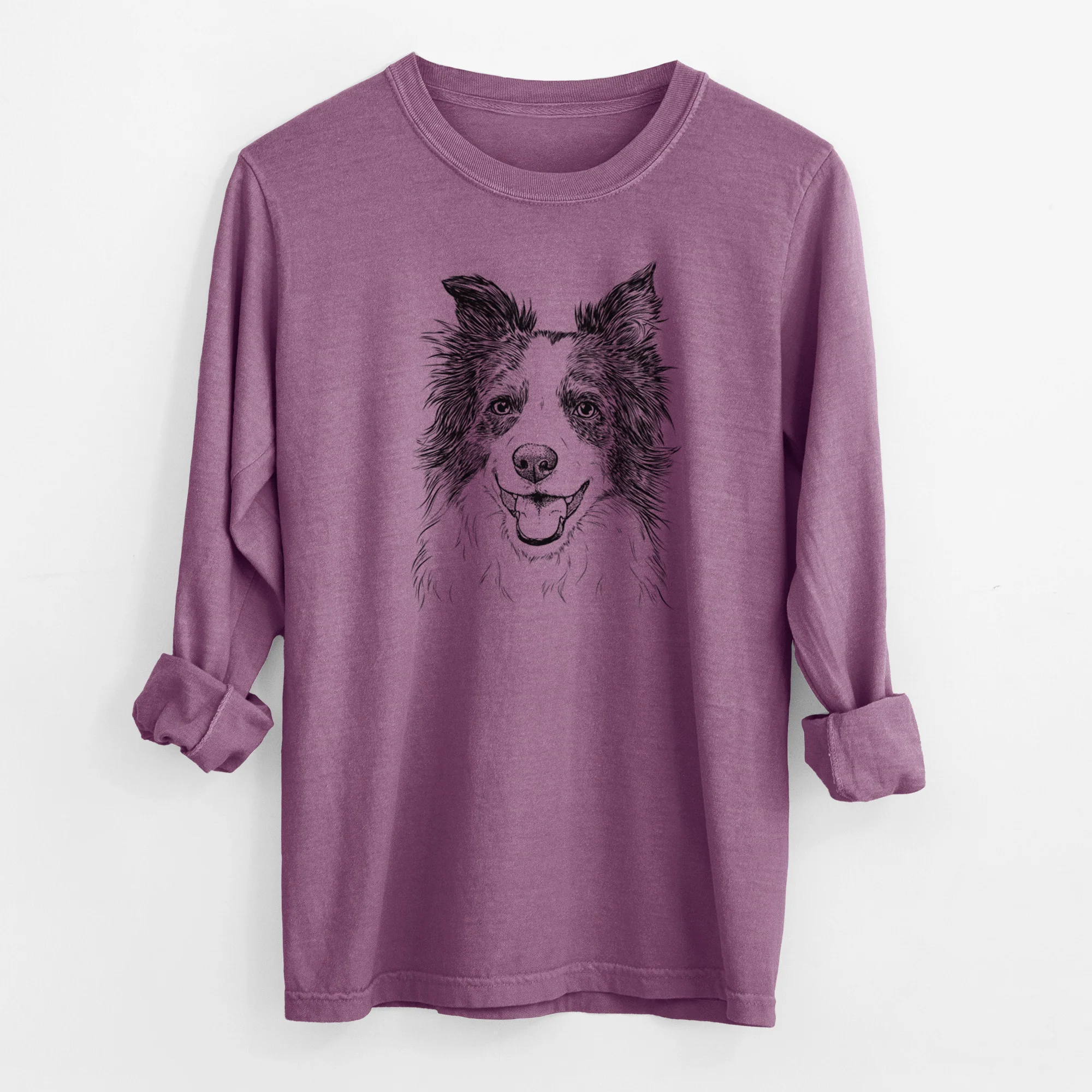 Bare Kylee the Border Collie - Men's Heavyweight 100% Cotton Long Sleeve - Image 9