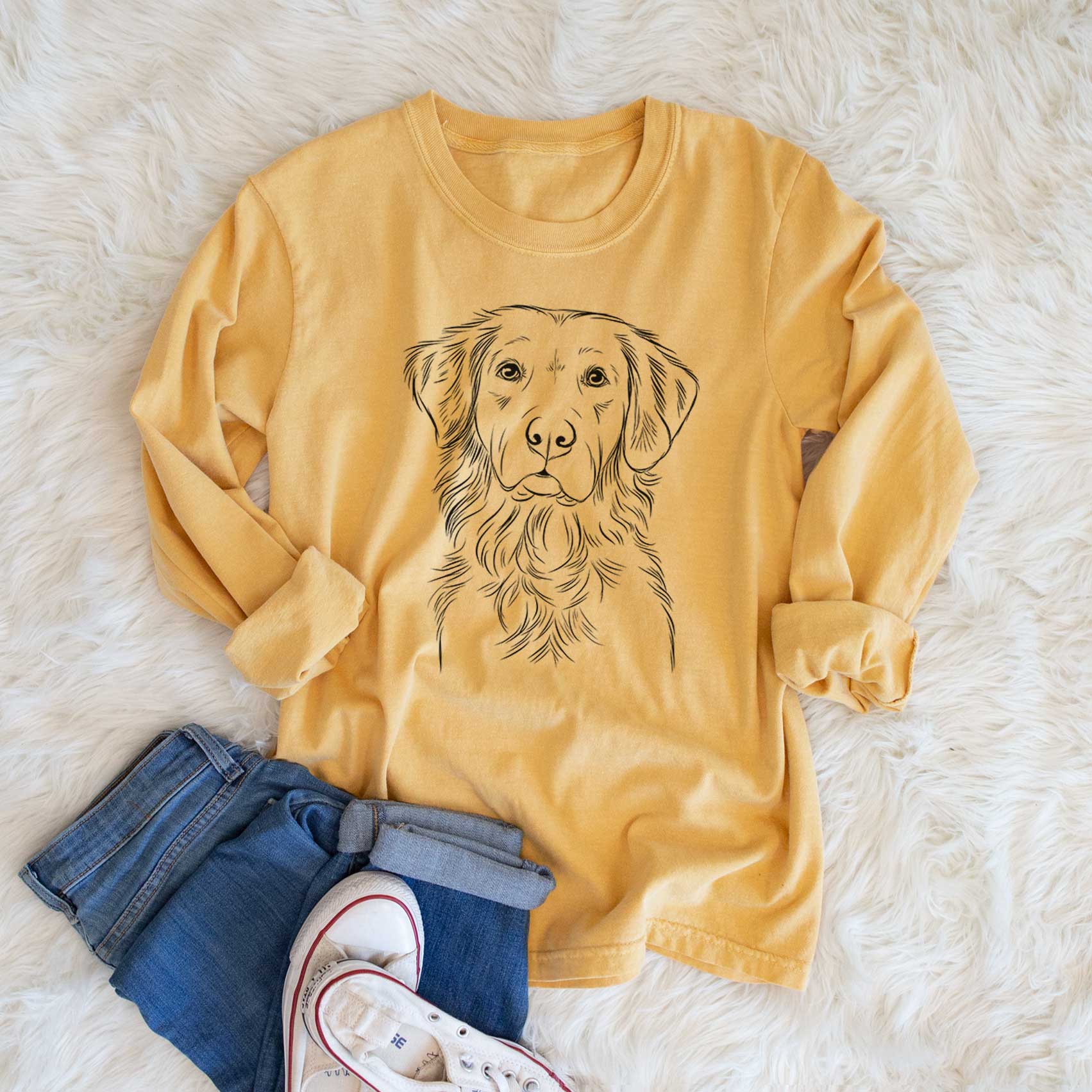 Bare Linden the Golden Retriever - Men's Heavyweight 100% Cotton Long Sleeve - Image 6