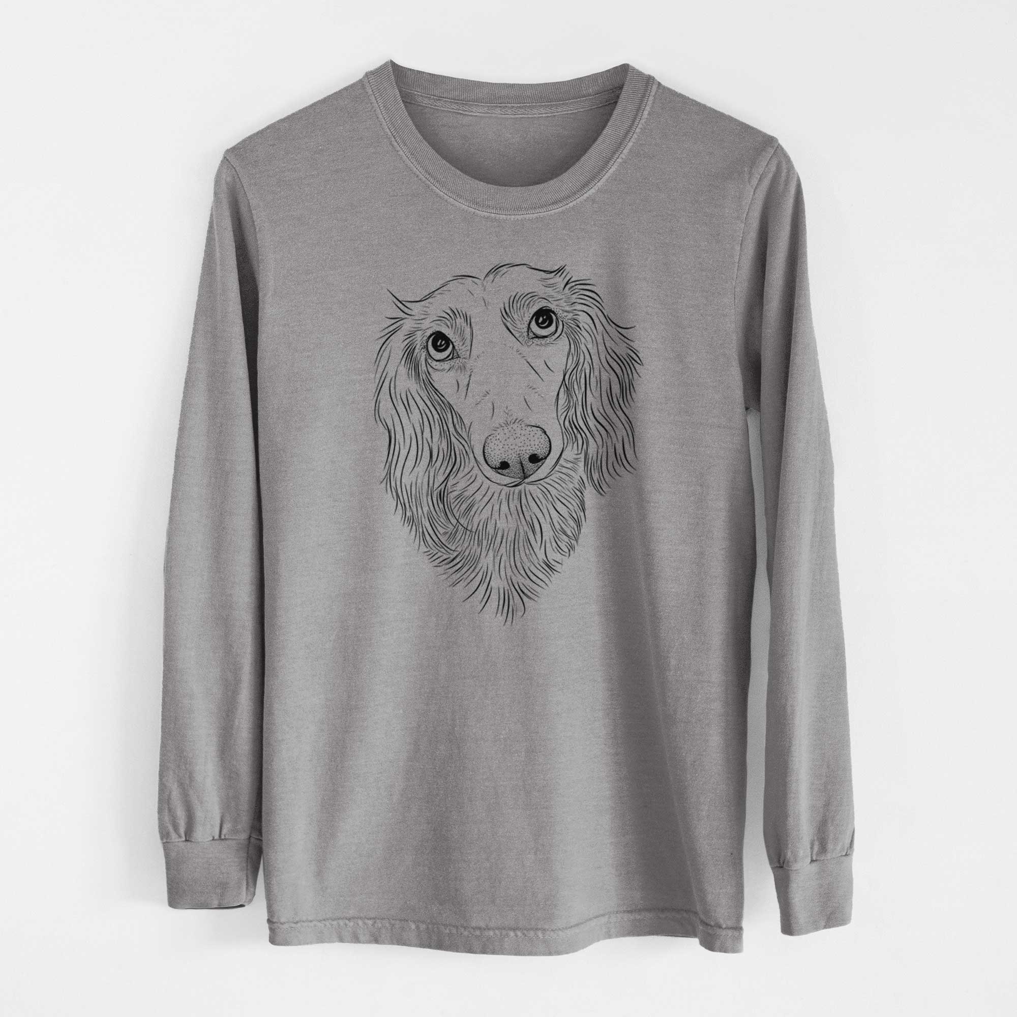 Bare Mr. Rusty the Long Haired Dachshund - Men's Heavyweight 100% Cotton Long Sleeve - Image 7
