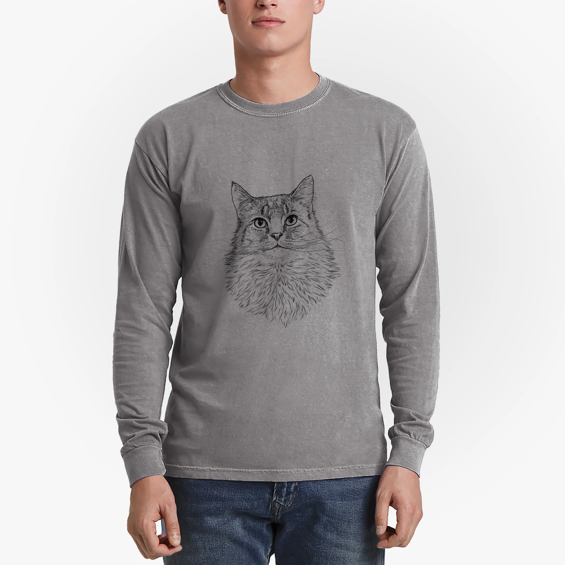 Bare Olive the Cat - Men's Heavyweight 100% Cotton Long Sleeve - Image 5