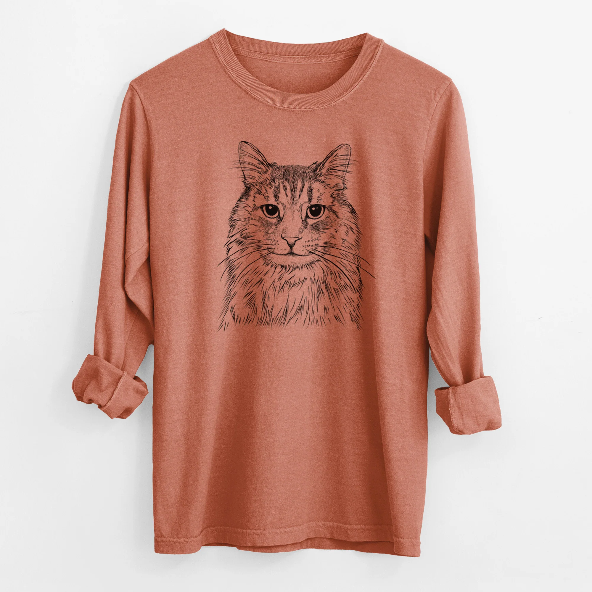 Bare Oliver Fluff the Maine Coon Mix Cat - Men's Heavyweight 100% Cotton Long Sleeve - Image 13