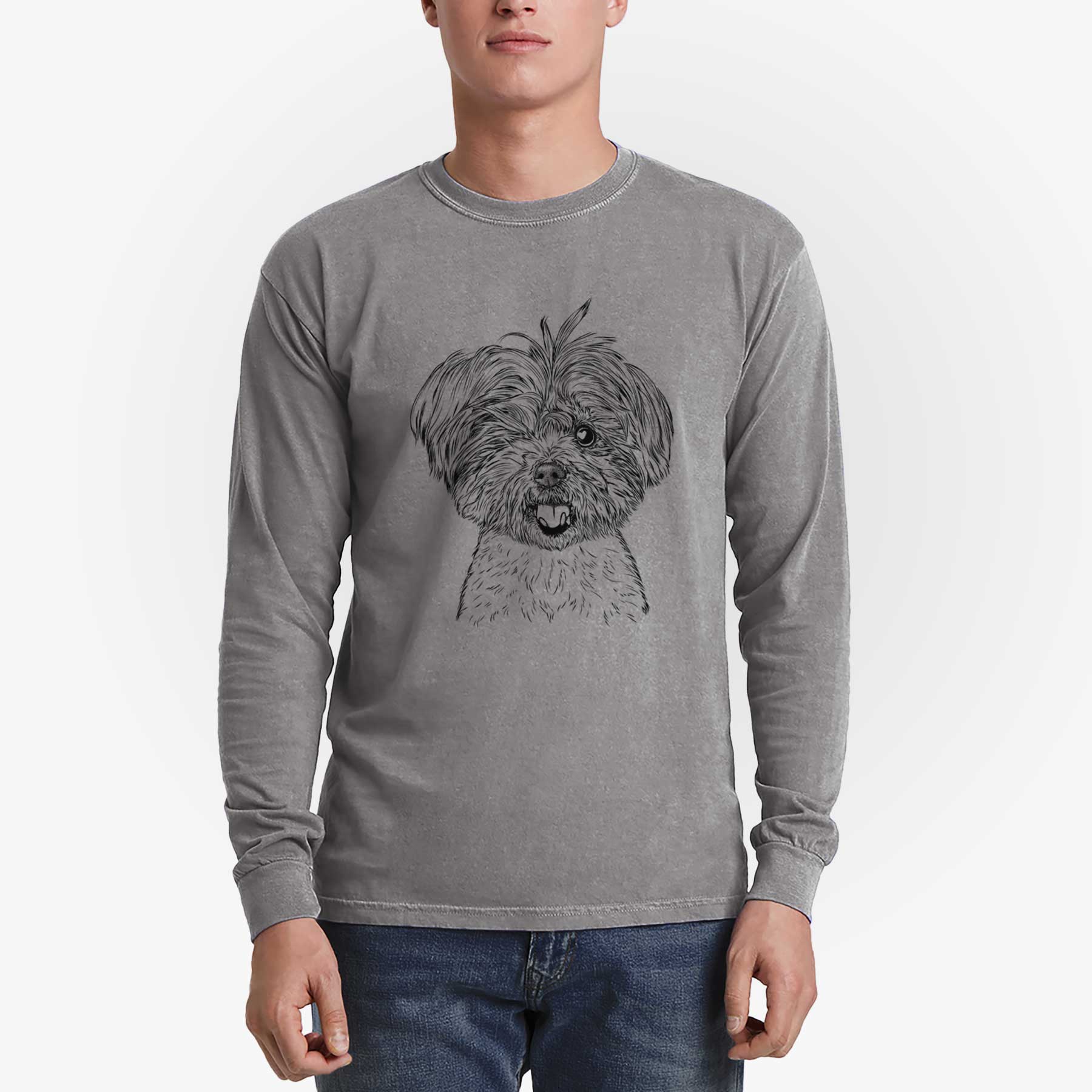 Bare Oliver the Yorkie Mix - Men's Heavyweight 100% Cotton Long Sleeve - Image 5