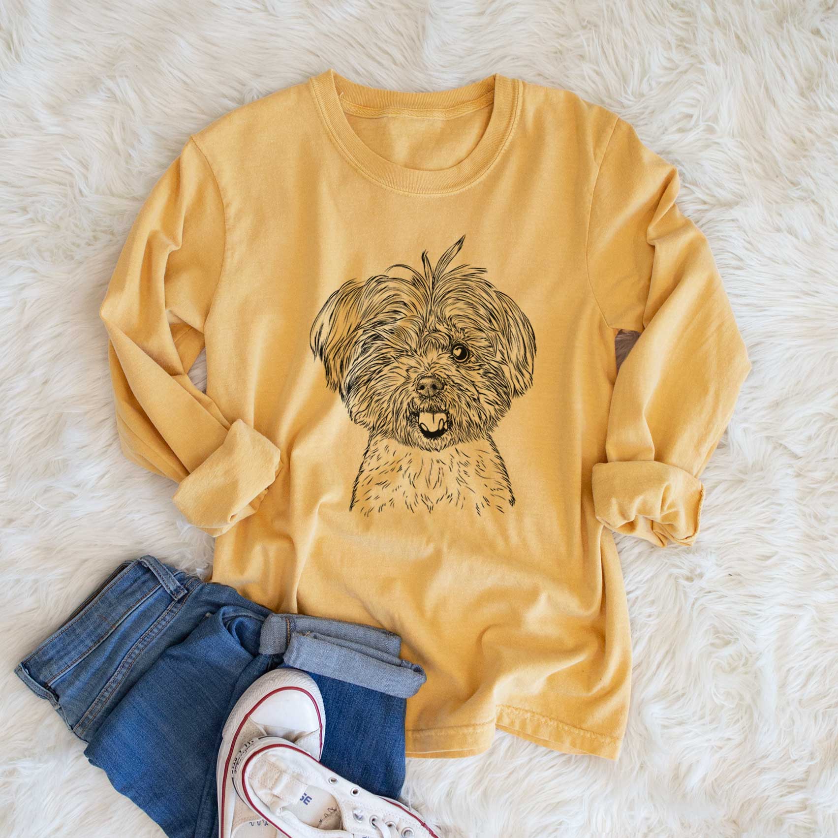 Bare Oliver the Yorkie Mix - Men's Heavyweight 100% Cotton Long Sleeve - Image 6