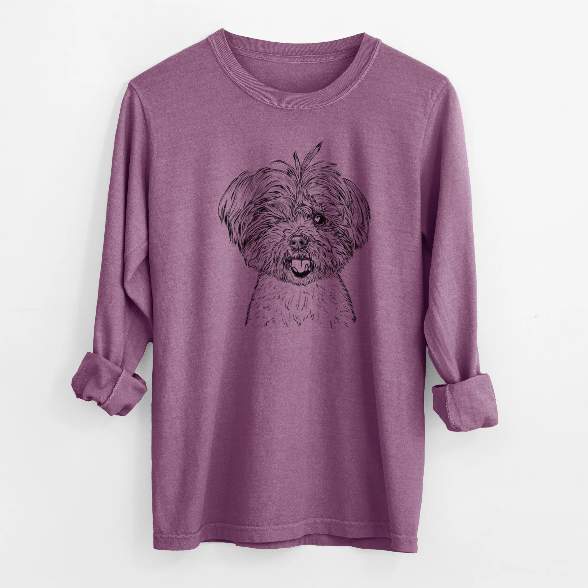 Bare Oliver the Yorkie Mix - Men's Heavyweight 100% Cotton Long Sleeve - Image 9