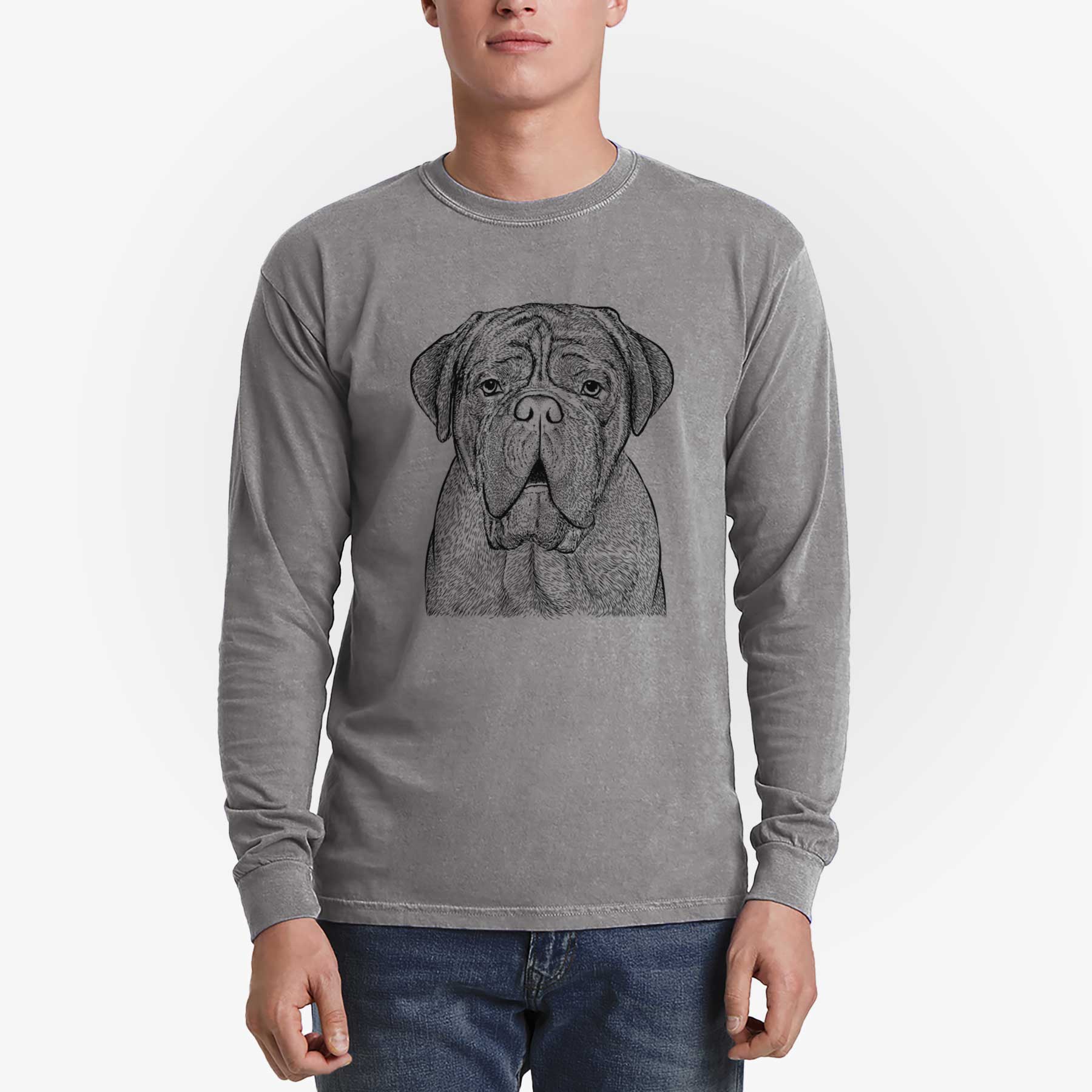 Bare Optimus the Dogue de Bordeaux - Men's Heavyweight 100% Cotton Long Sleeve - Image 5