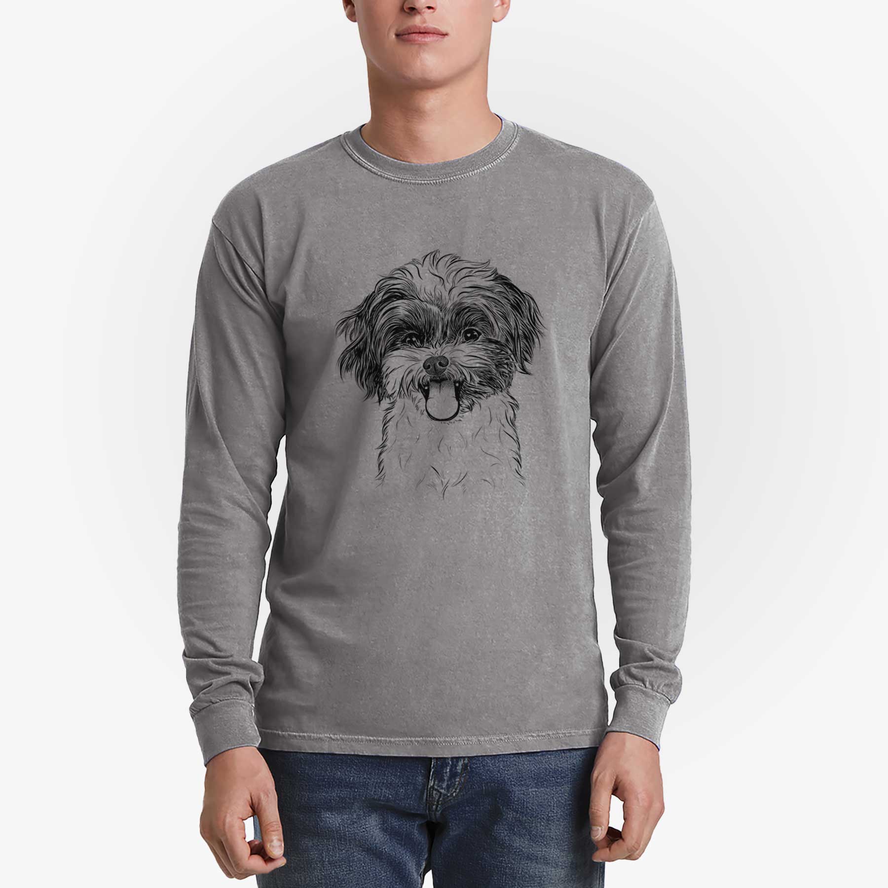 Bare Pepper the Shihpoo - Men's Heavyweight 100% Cotton Long Sleeve - Image 5