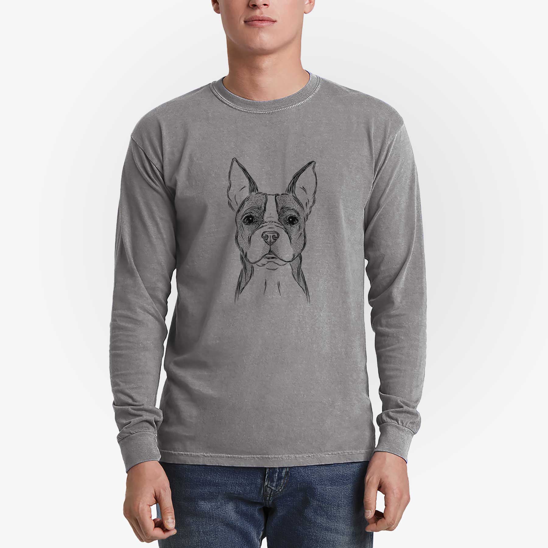 Bare Scout the Boston Terrier - Men's Heavyweight 100% Cotton Long Sleeve - Image 5