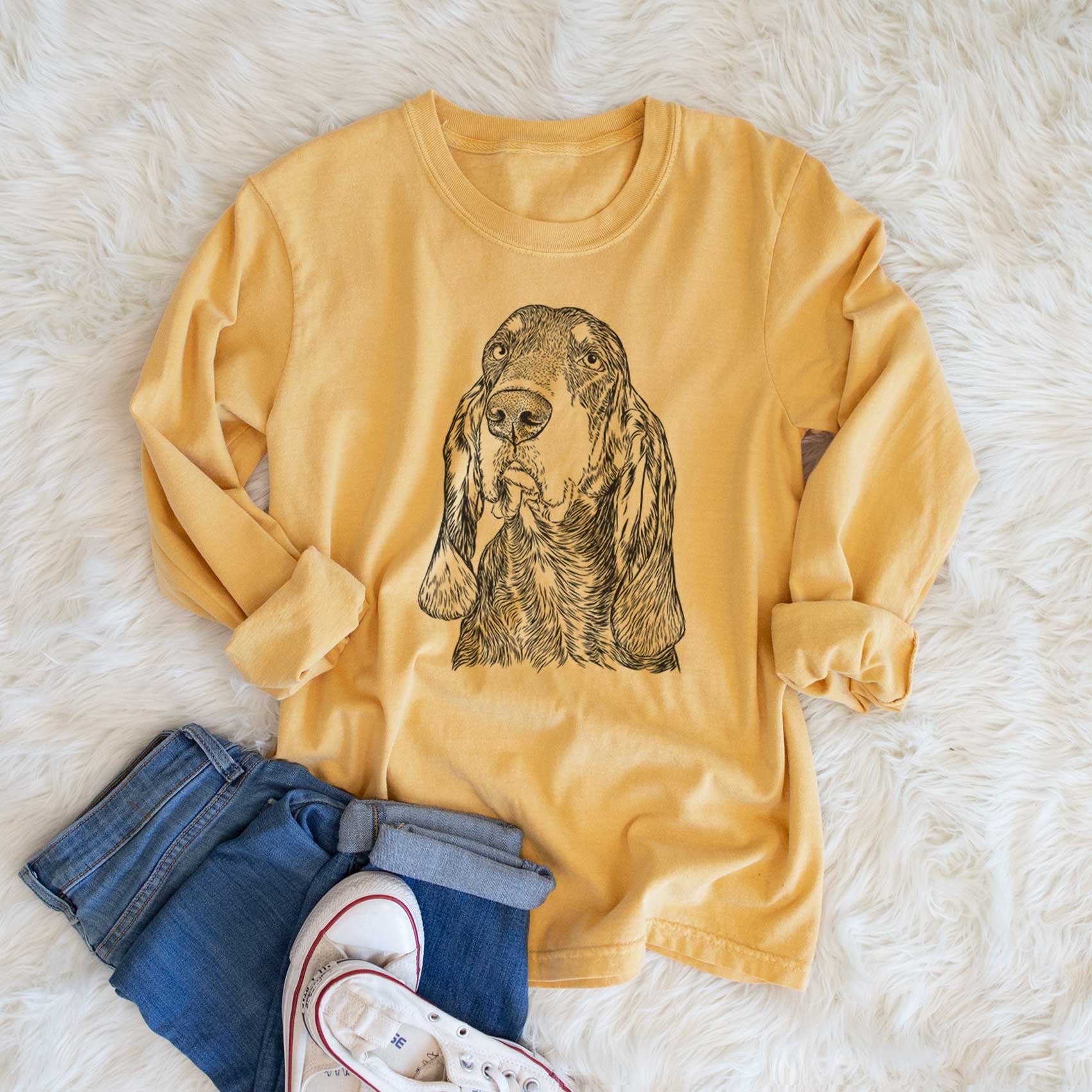 Bare Stu the Black and Tan Coonhound - Men's Heavyweight 100% Cotton Long Sleeve - Image 6