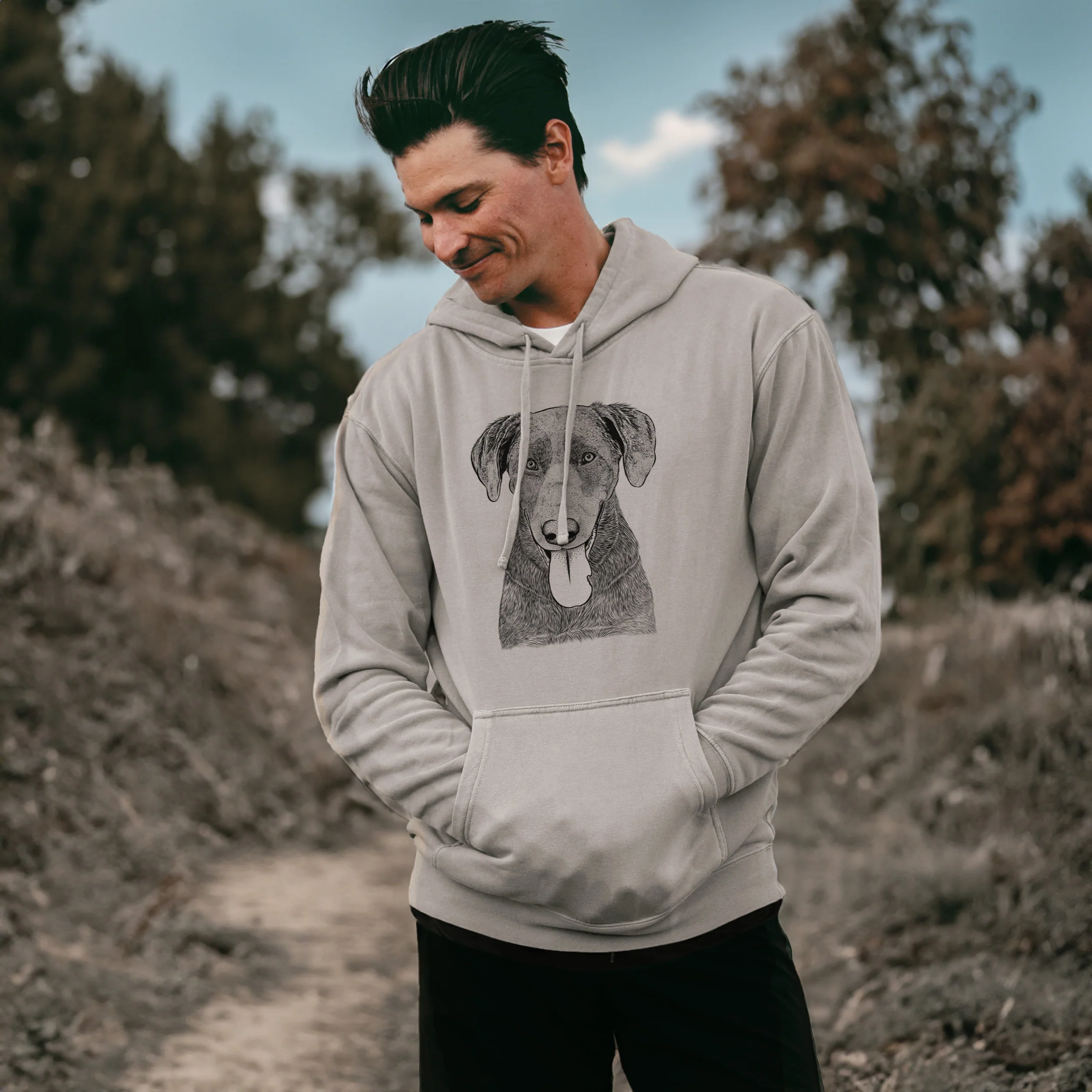 Bare Tobes the Chocolate Lab - Unisex Pigment Dyed Hoodie - Image 3