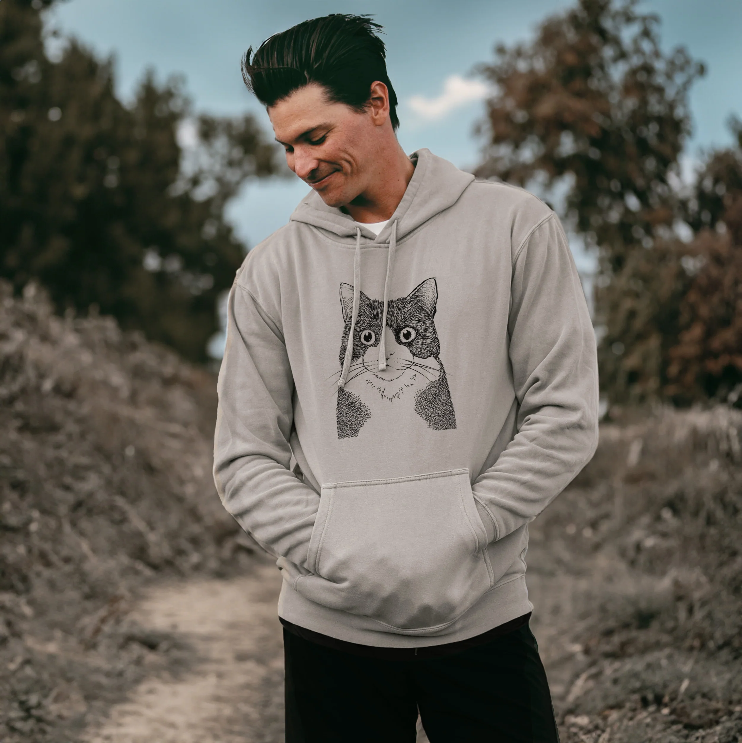 Bare Tux the Tuxedo Cat - Unisex Pigment Dyed Hoodie - Image 3